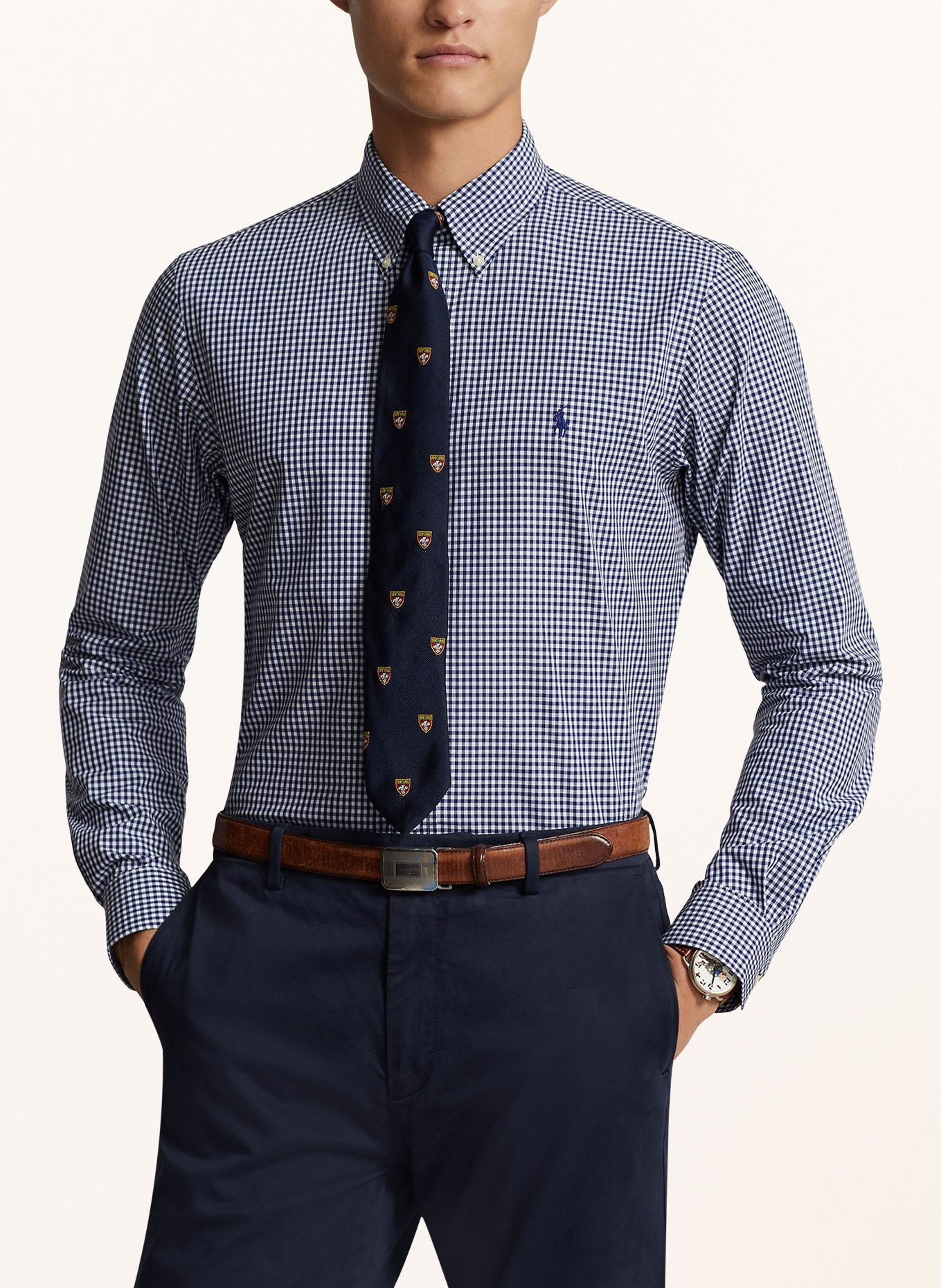 POLO RALPH LAUREN Shirt slim fit: DARK BLUE / WHITE