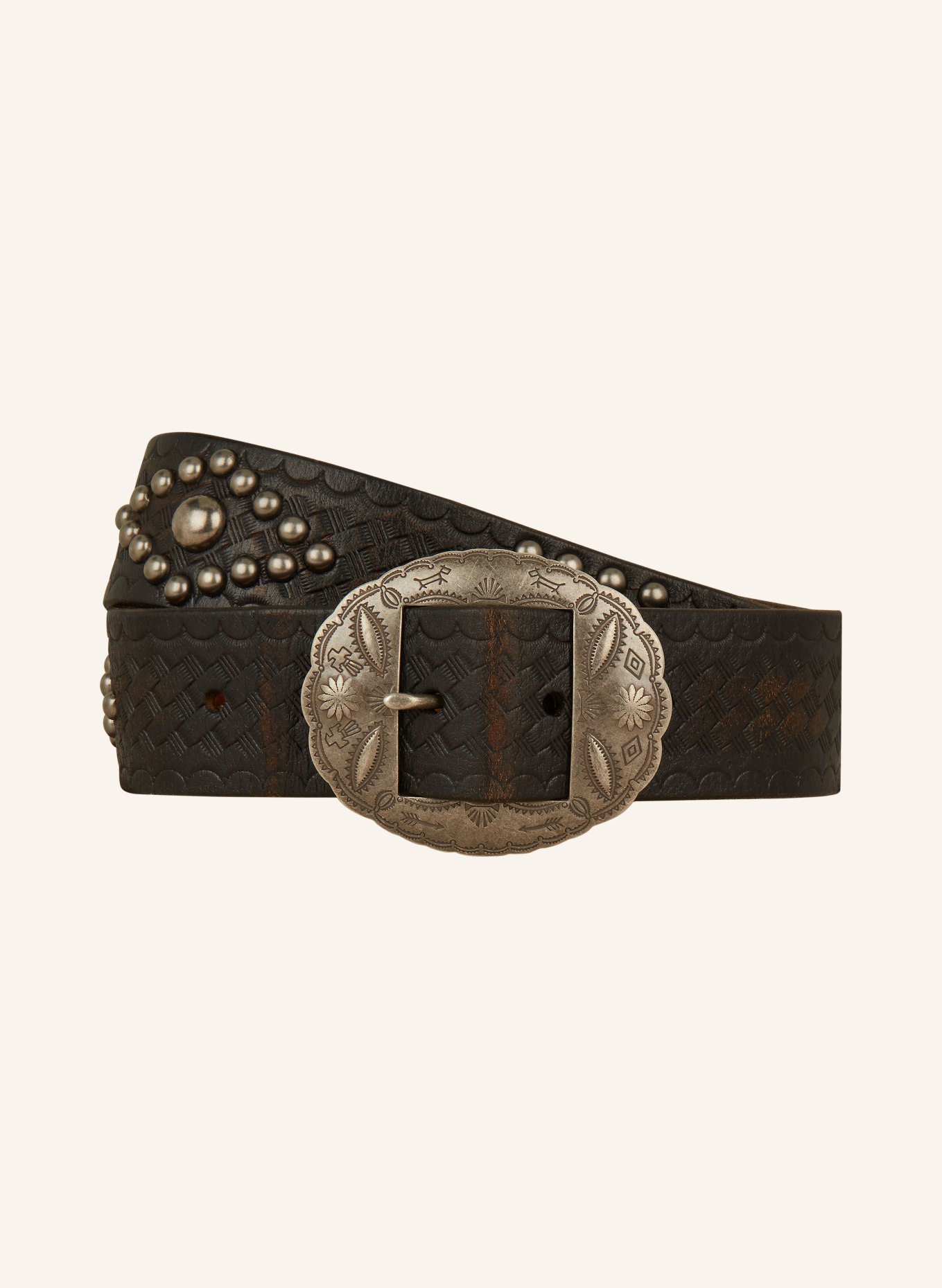 RRL Leather belt with rivets, Color: BLACK/ DARK BROWN (Image 1)