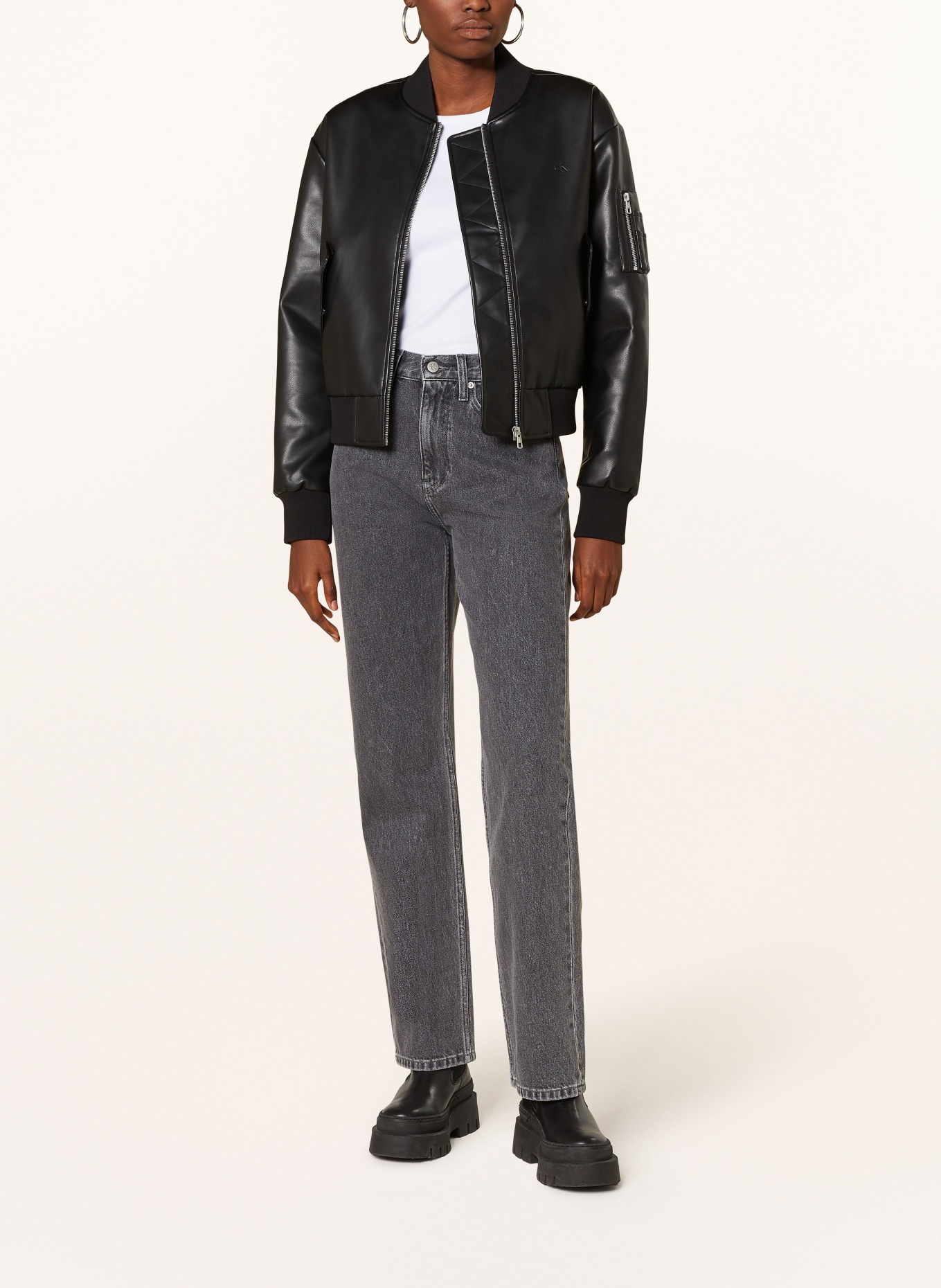 Calvin Klein Jeans Bomber jacket in leather look, Color: BLACK (Image 2)