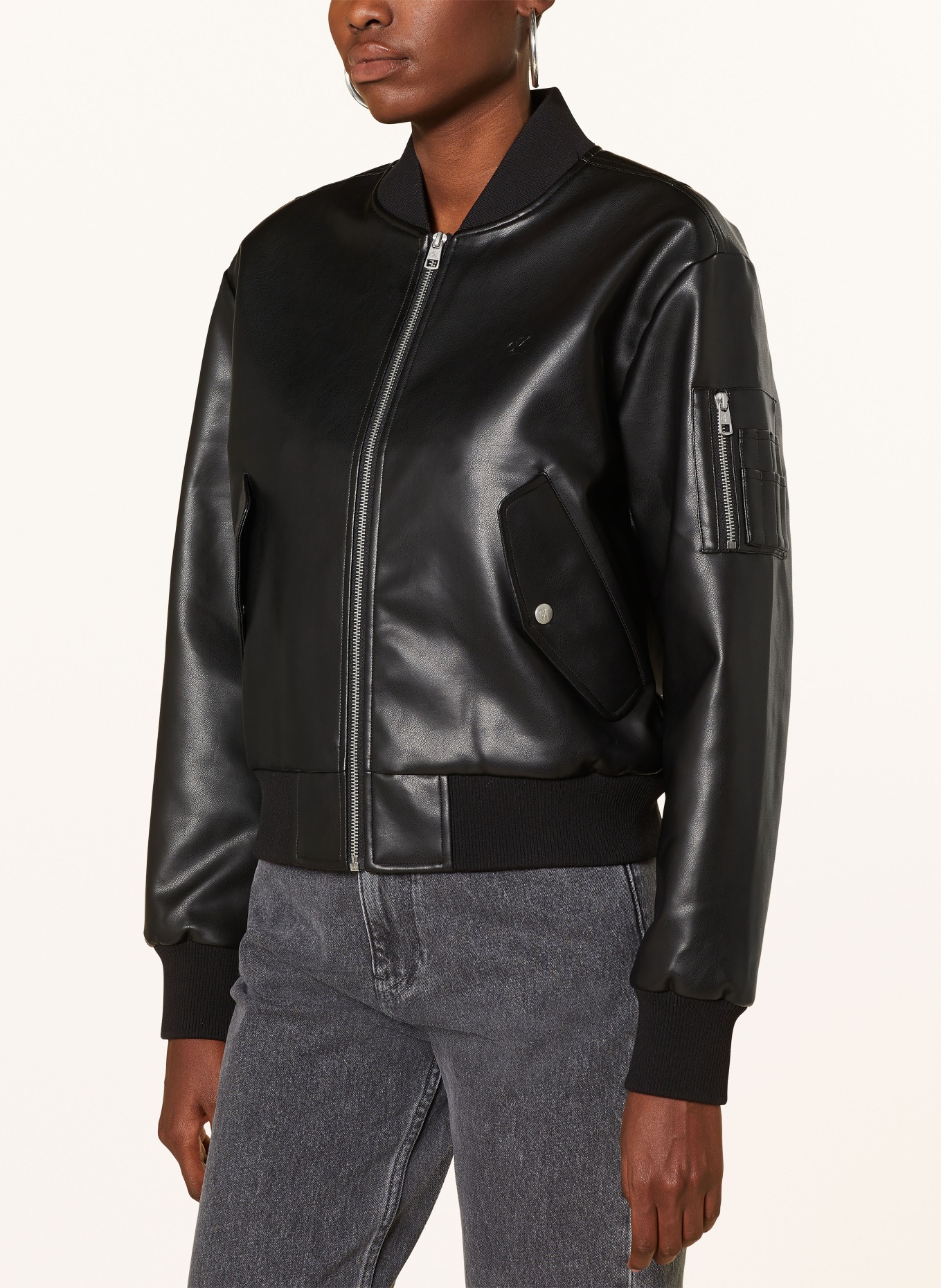 Calvin Klein Jeans Bomber jacket in leather look, Color: BLACK (Image 4)