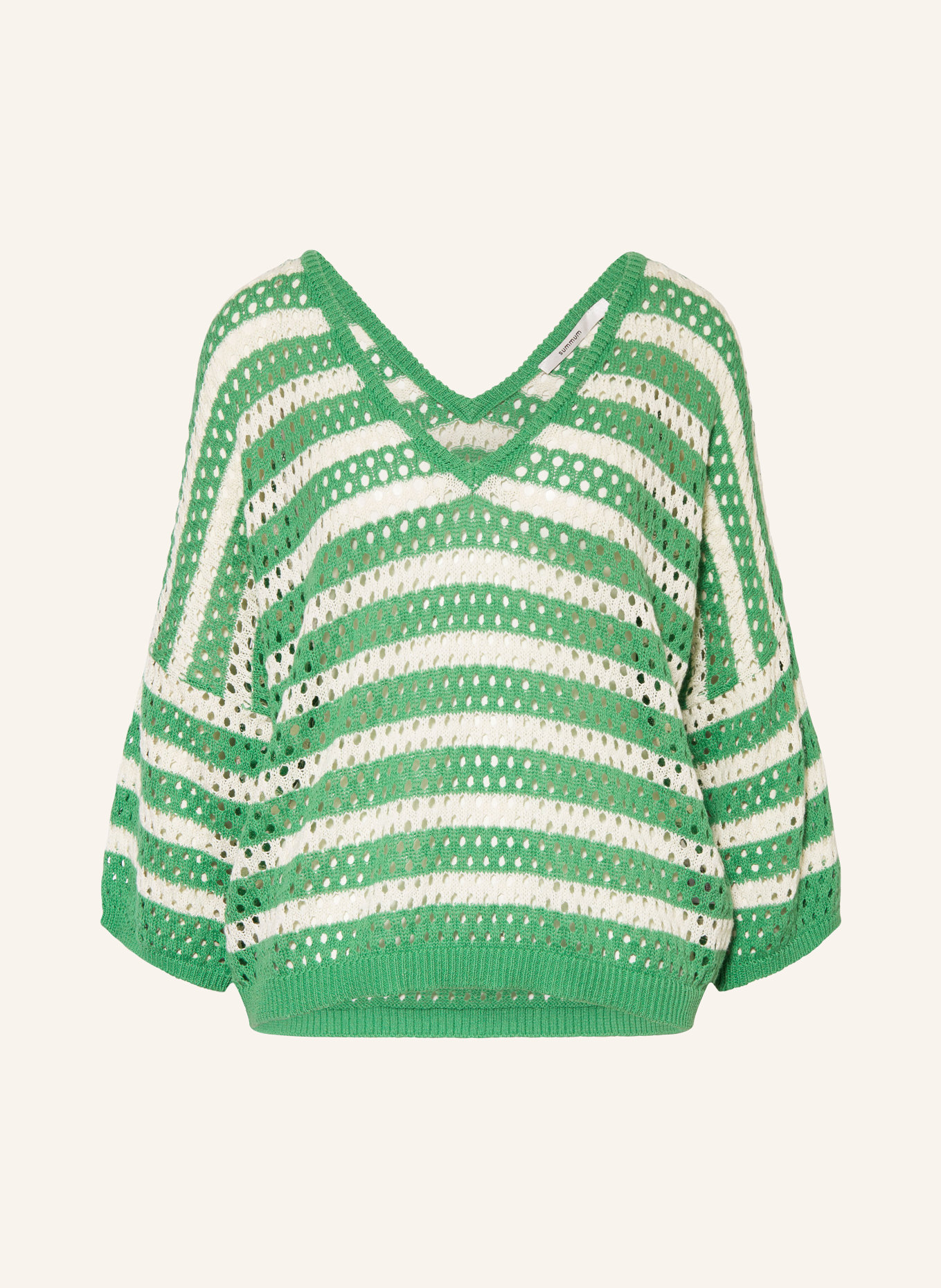 summum woman Sweater with 3/4 sleeves, Color: LIGHT GREEN/ WHITE (Image 1)