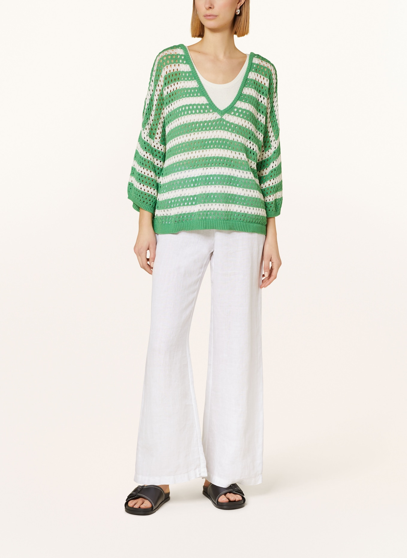summum woman Sweater with 3/4 sleeves, Color: LIGHT GREEN/ WHITE (Image 2)