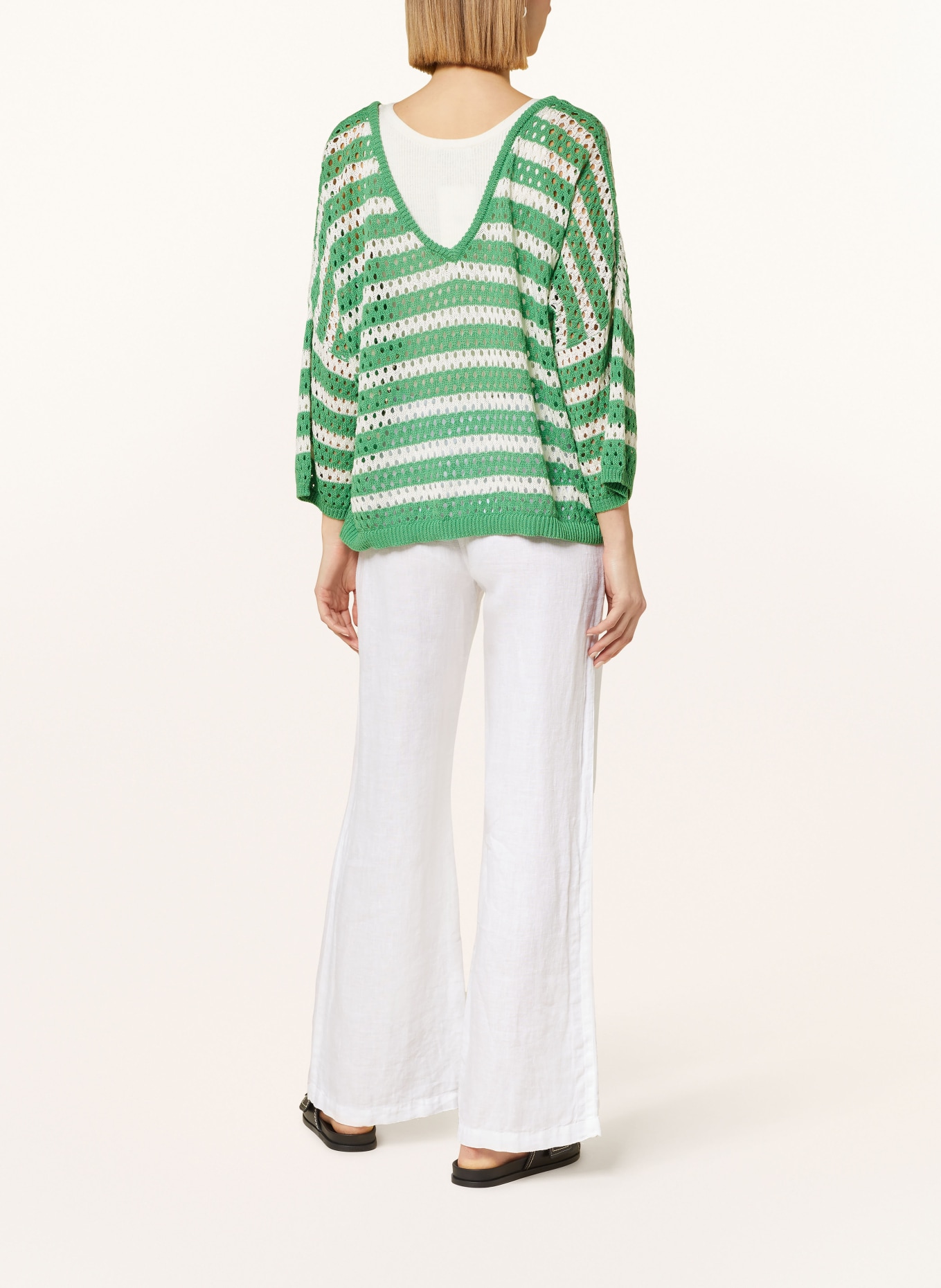 summum woman Sweater with 3/4 sleeves, Color: LIGHT GREEN/ WHITE (Image 3)