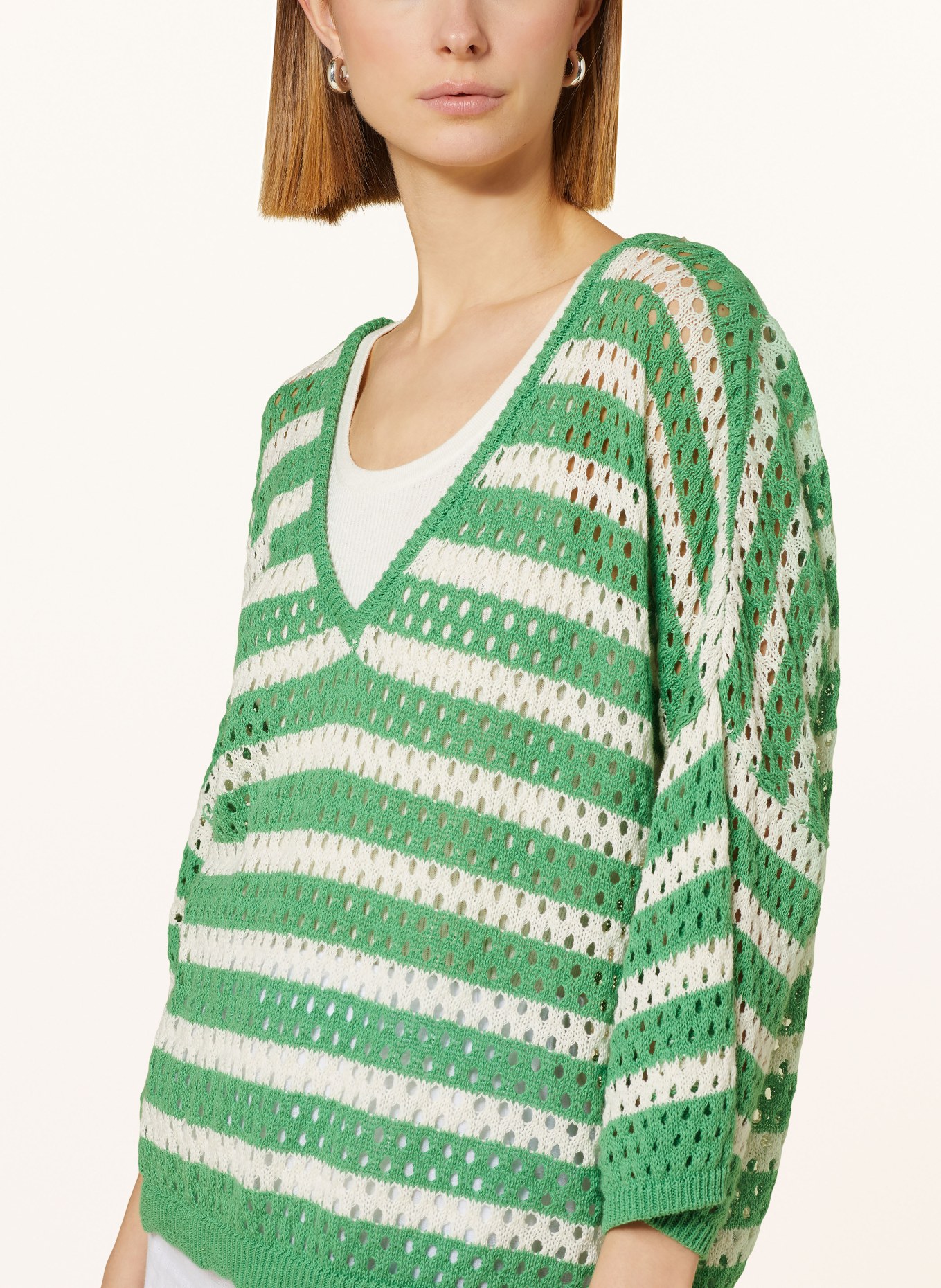 summum woman Sweater with 3/4 sleeves, Color: LIGHT GREEN/ WHITE (Image 4)