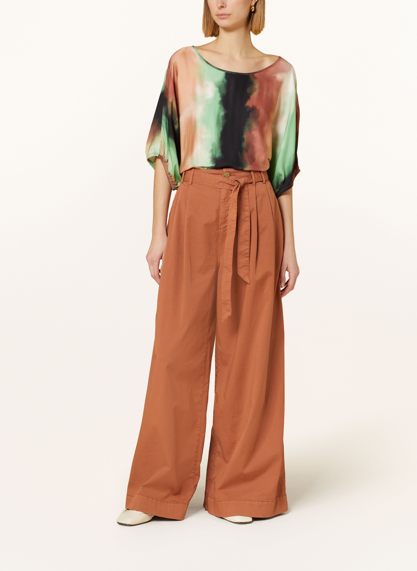 summum woman Shirt blouse in satin, Color: DARK ORANGE/ DARK BLUE (Image 2)