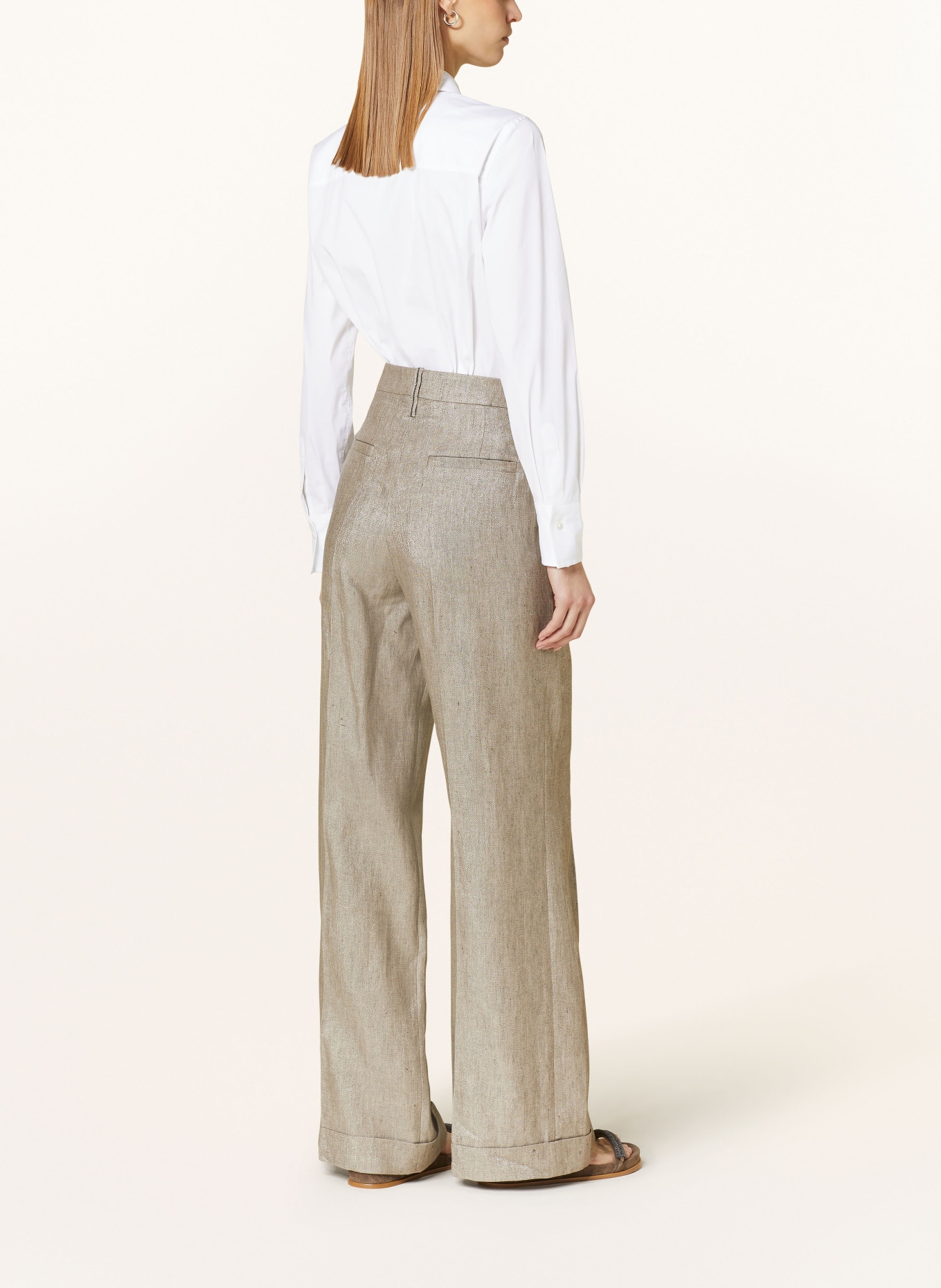 BRUNELLO CUCINELLI Wide leg trousers made of linen, Color: LIGHT BROWN (Image 3)