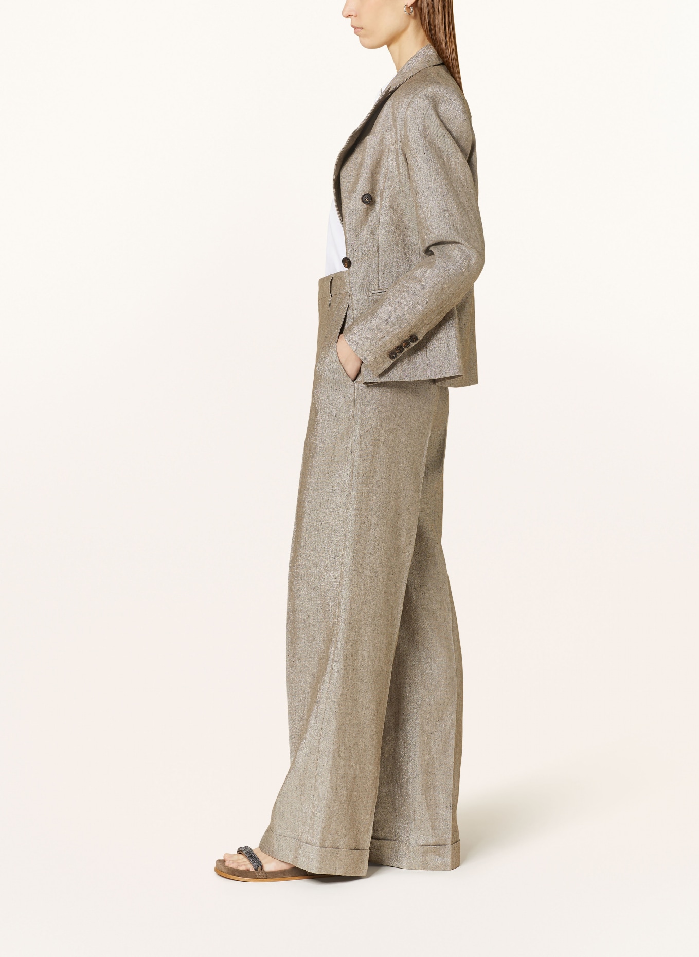 BRUNELLO CUCINELLI Wide leg trousers made of linen, Color: LIGHT BROWN (Image 4)