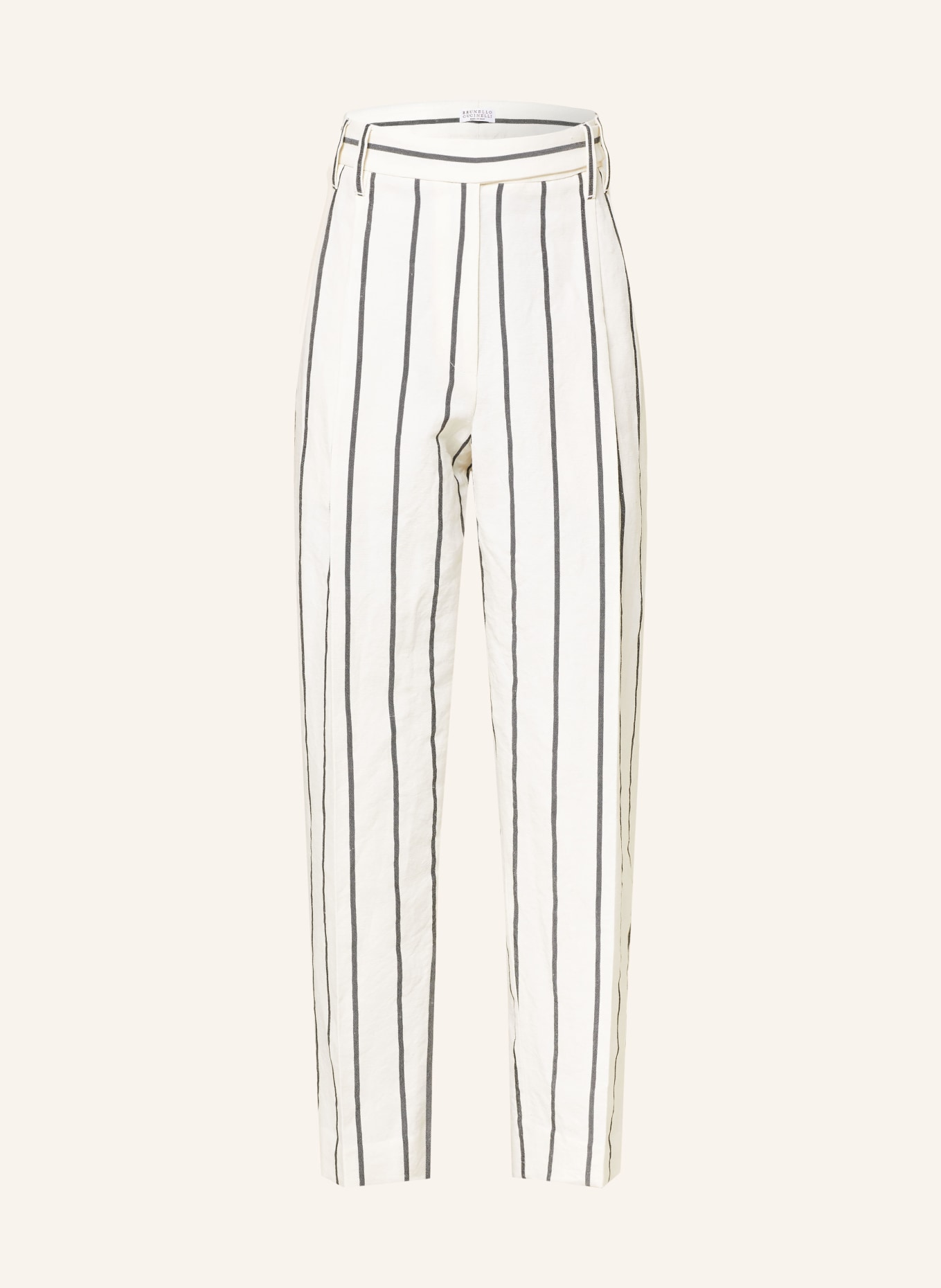 BRUNELLO CUCINELLI Wide leg trousers with linen, Color: ECRU/ BLACK (Image 1)