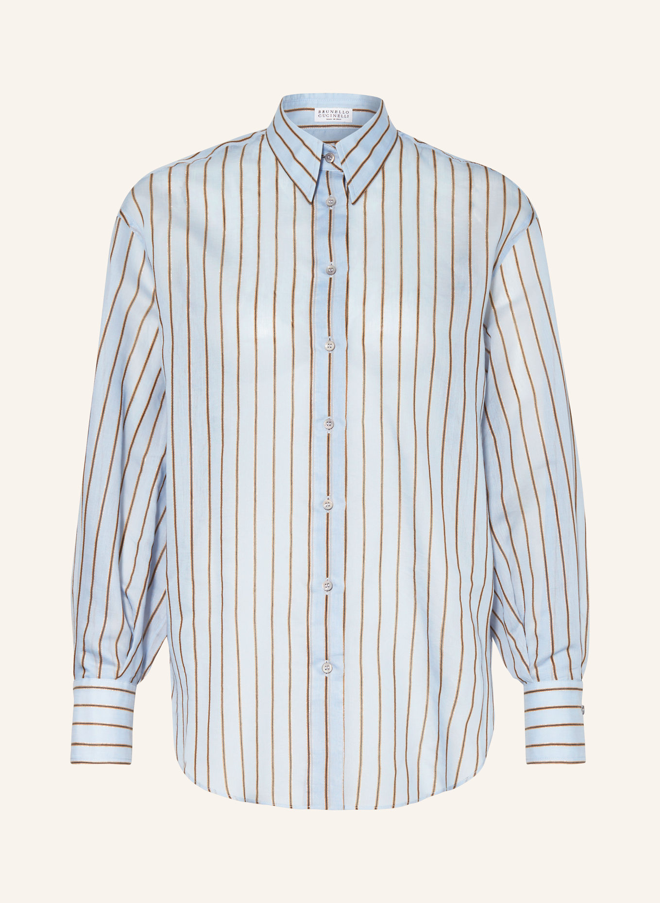 BRUNELLO CUCINELLI Shirt blouse with glitter thread, Color: LIGHT BLUE/ BROWN/ DARK BLUE (Image 1)