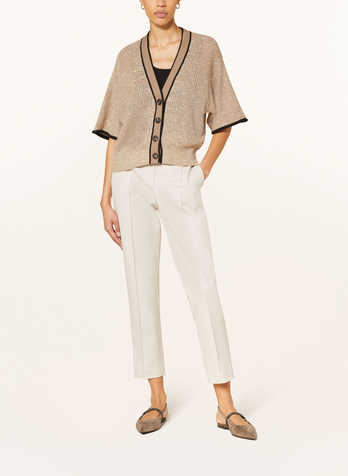 BRUNELLO CUCINELLI Cardigan made of linen with sequins, Color: CAMEL/ BLACK (Image 2)