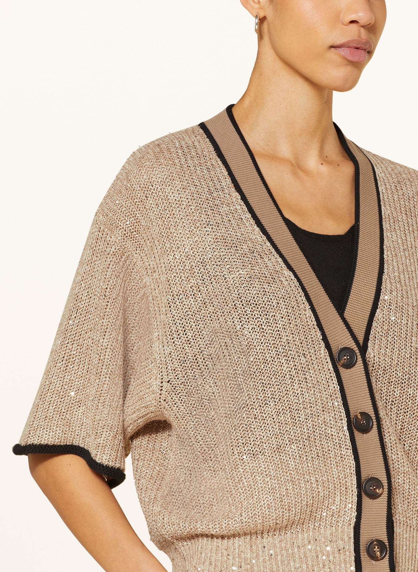 BRUNELLO CUCINELLI Cardigan made of linen with sequins, Color: CAMEL/ BLACK (Image 4)