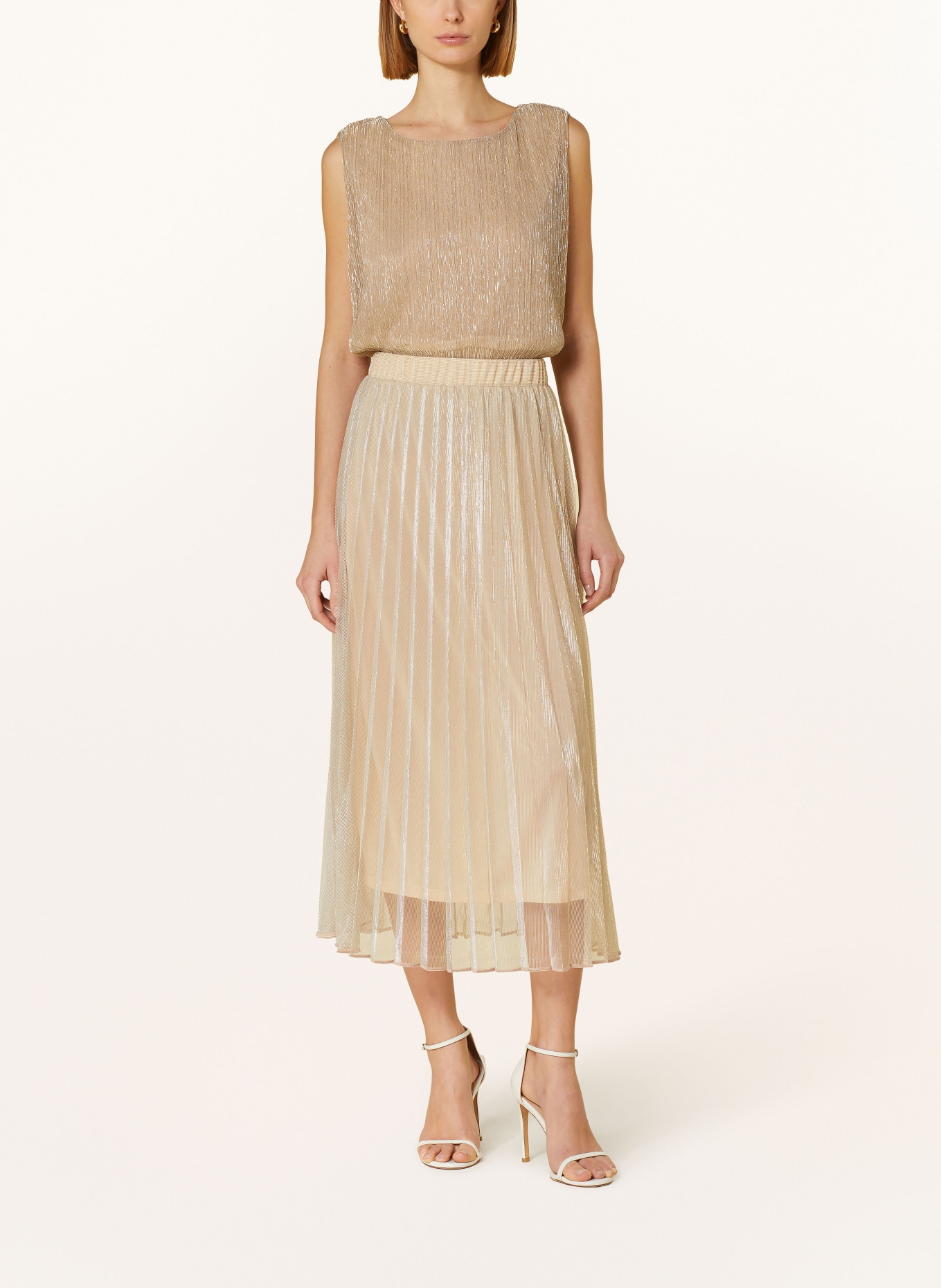 s.Oliver BLACK LABEL Pleated skirt with glitter thread, Color: LIGHT BROWN (Image 2)