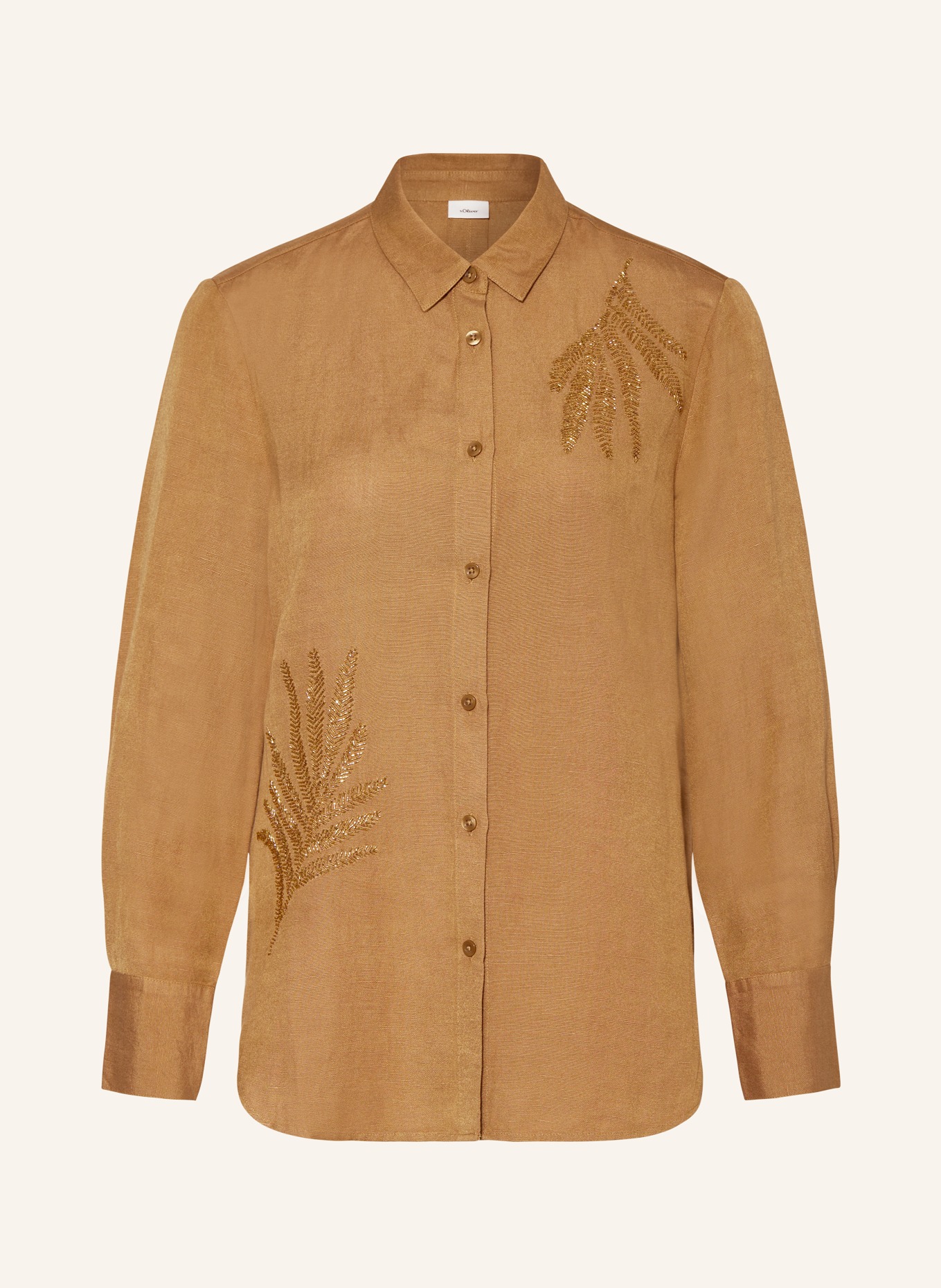 s.Oliver BLACK LABEL Shirt blouse with linen and decorative beads, Color: BROWN (Image 1)