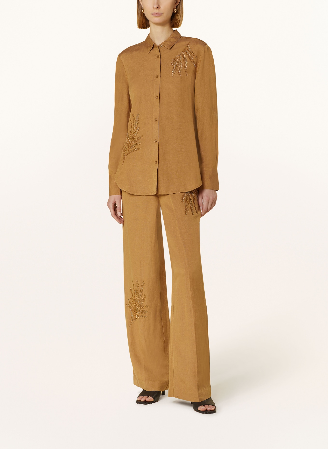 s.Oliver BLACK LABEL Shirt blouse with linen and decorative beads, Color: BROWN (Image 2)