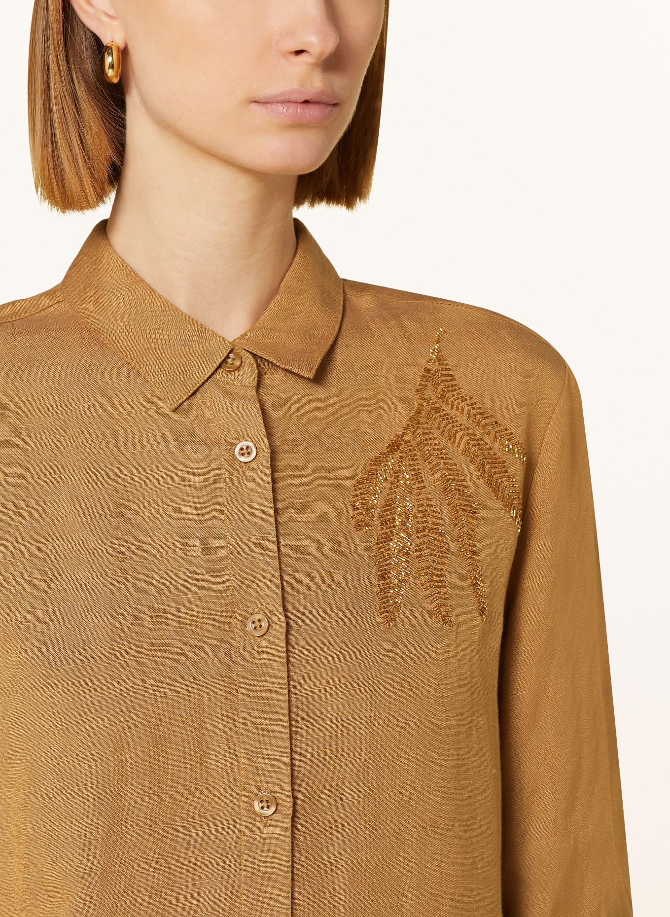 s.Oliver BLACK LABEL Shirt blouse with linen and decorative beads, Color: BROWN (Image 4)