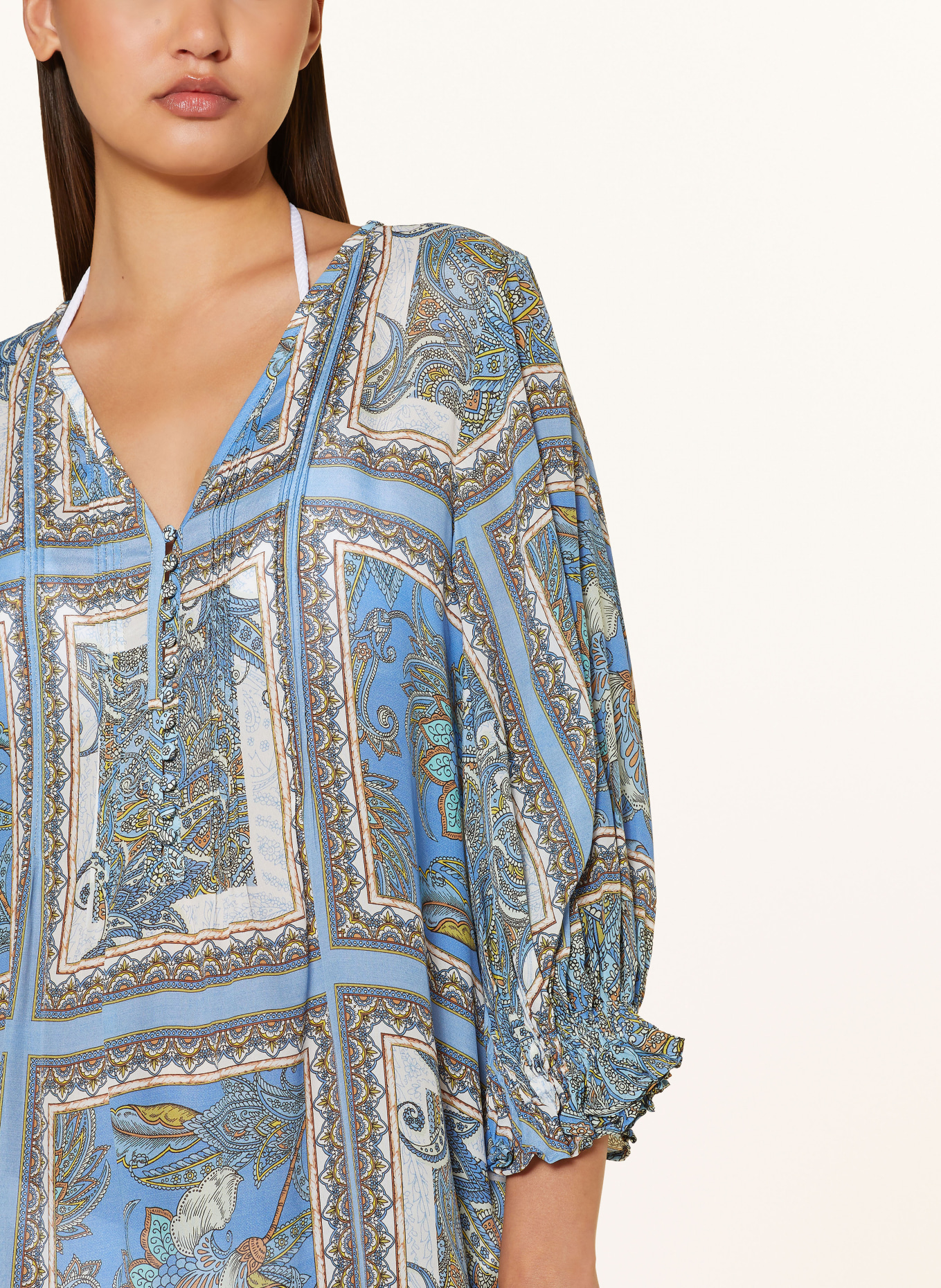 MARYAN MEHLHORN Kaftan MAJORELLE with silk, Color: LIGHT BLUE/ ECRU (Image 4)