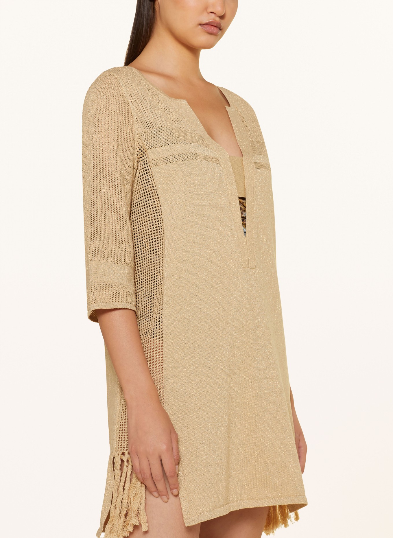 MARYAN MEHLHORN Tunic HYPNOTIC with 3/4 sleeves and glitter thread, Color: LIGHT BROWN (Image 4)
