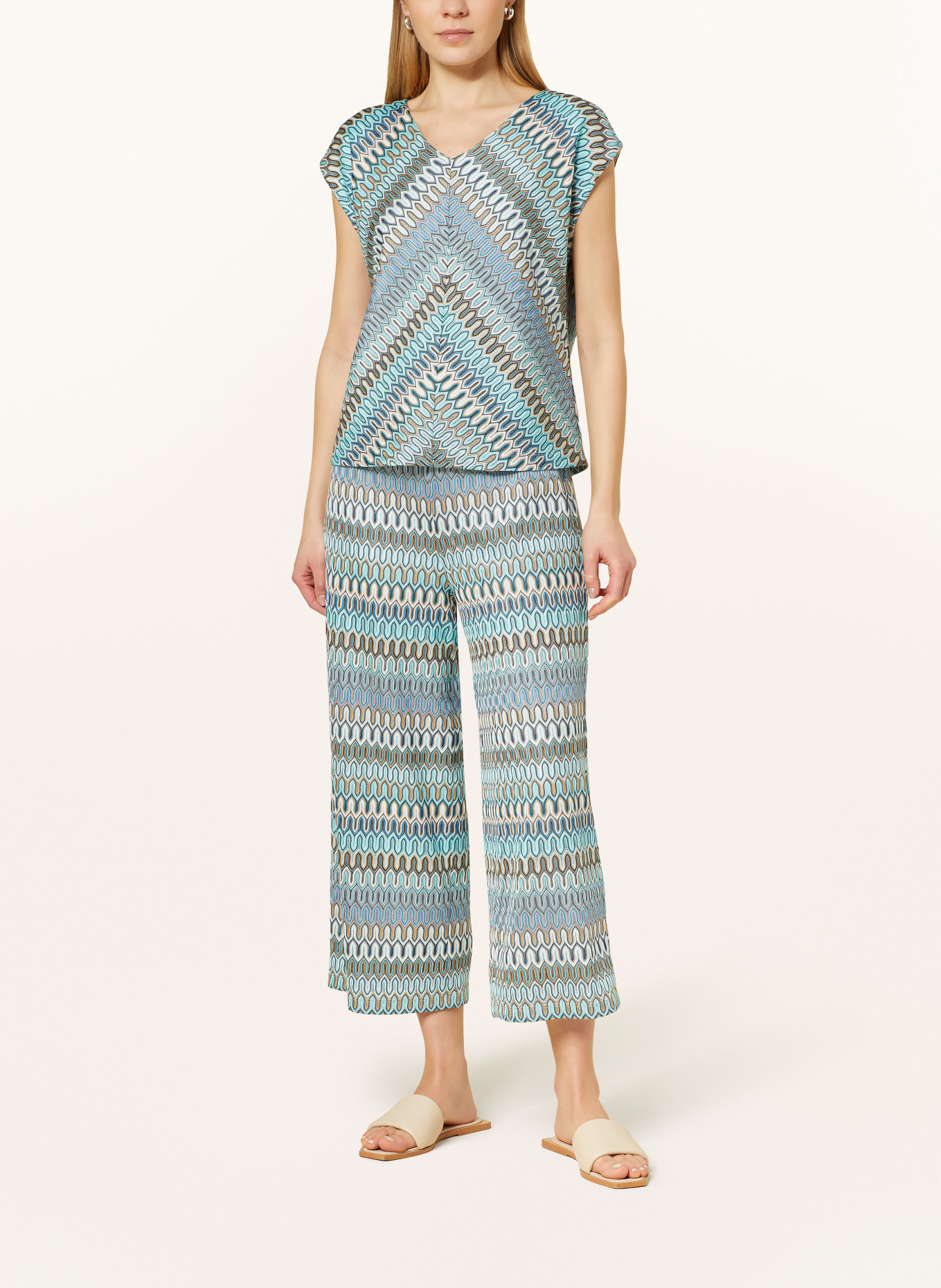 comma Knit culottes, Color: TURQUOISE/ WHITE/ DARK BLUE (Image 2)