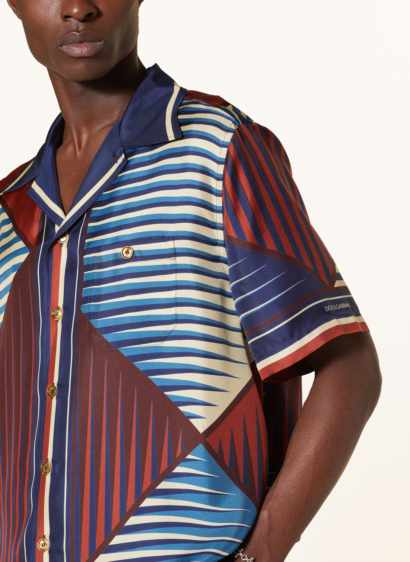 DOLCE & GABBANA Resort shirt comfort fit in silk, Color: BLUE/ DARK RED/ RED (Image 4)