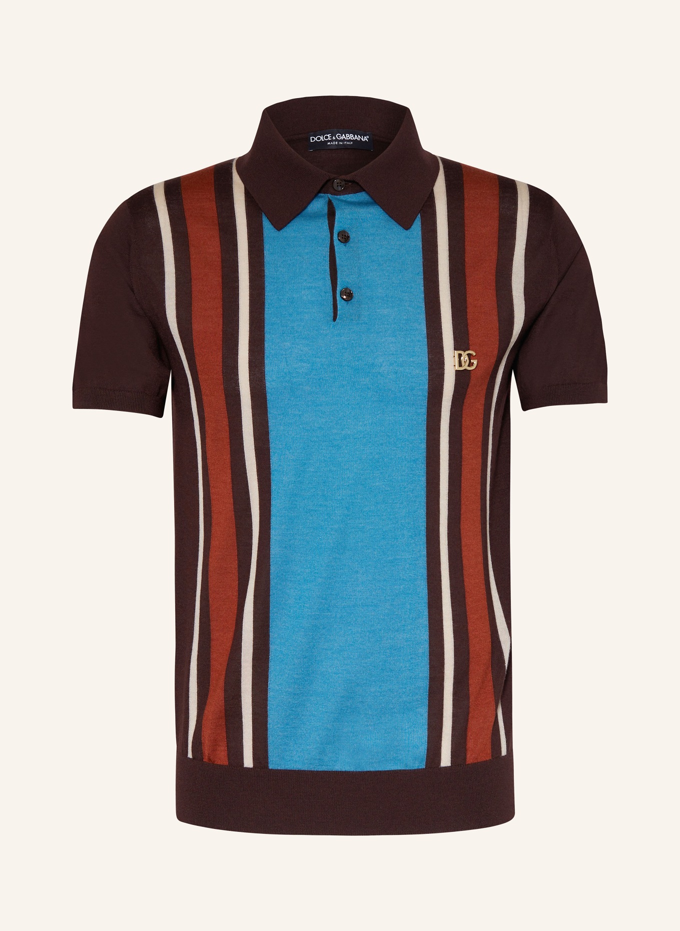 DOLCE & GABBANA Knitted polo shirt slim fit made of cashmere with silk, Color: BROWN/ BLUE/ ORANGE (Image 1)