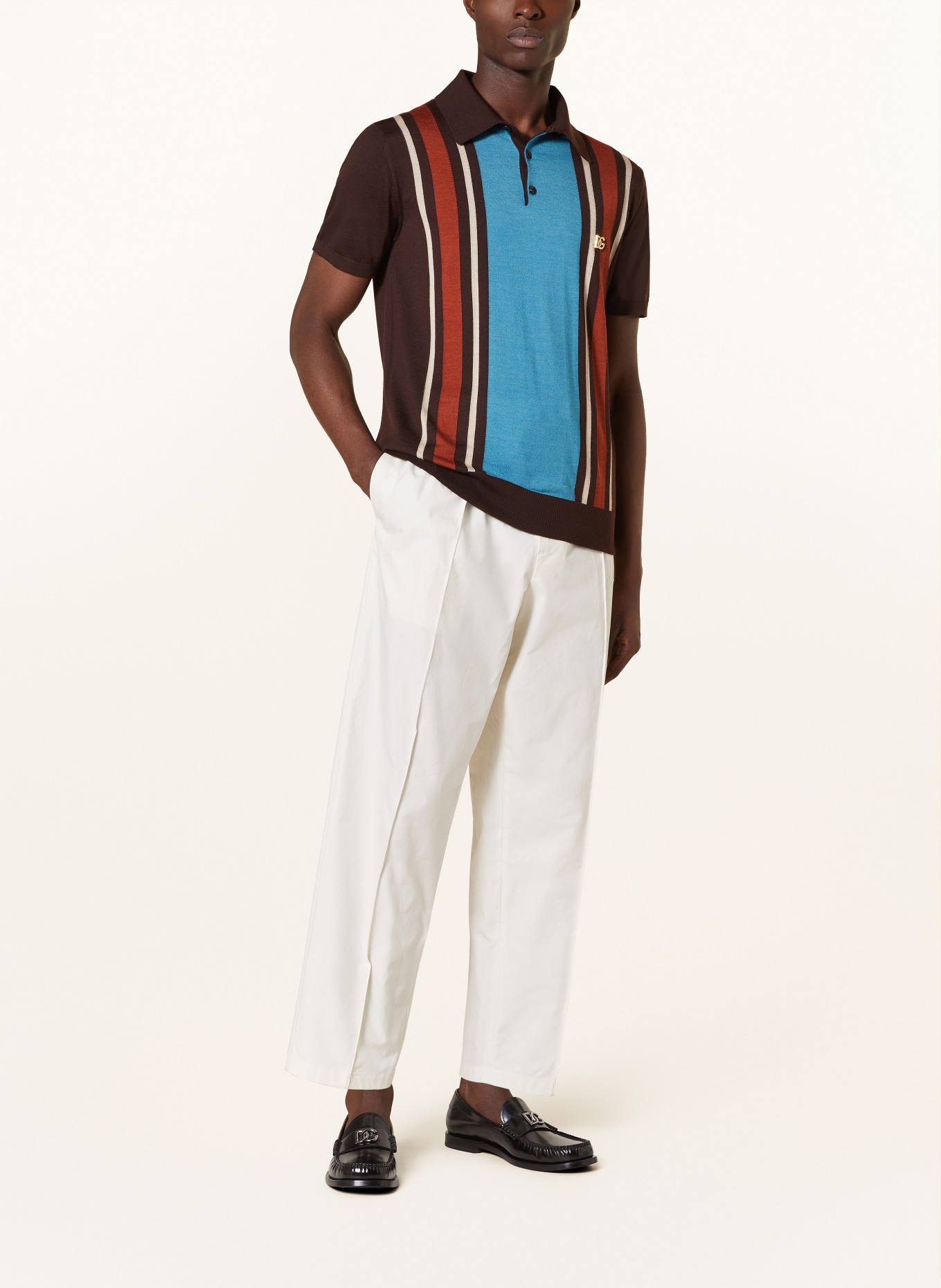 DOLCE & GABBANA Strick-Poloshirt Slim Fit aus Cashmere mit Seide, Farbe: BRAUN/ BLAU/ ORANGE (Bild 2)