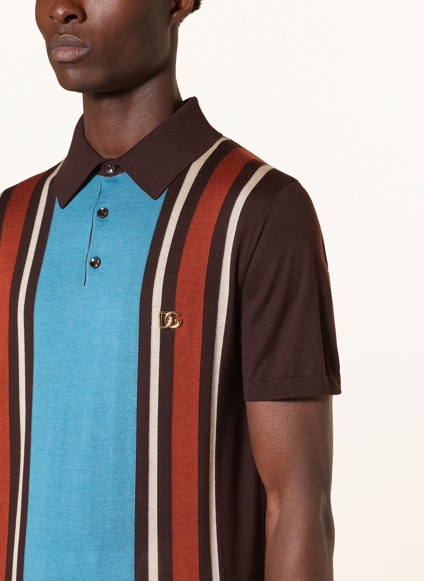 DOLCE & GABBANA Knitted polo shirt slim fit made of cashmere with silk, Color: BROWN/ BLUE/ ORANGE (Image 4)