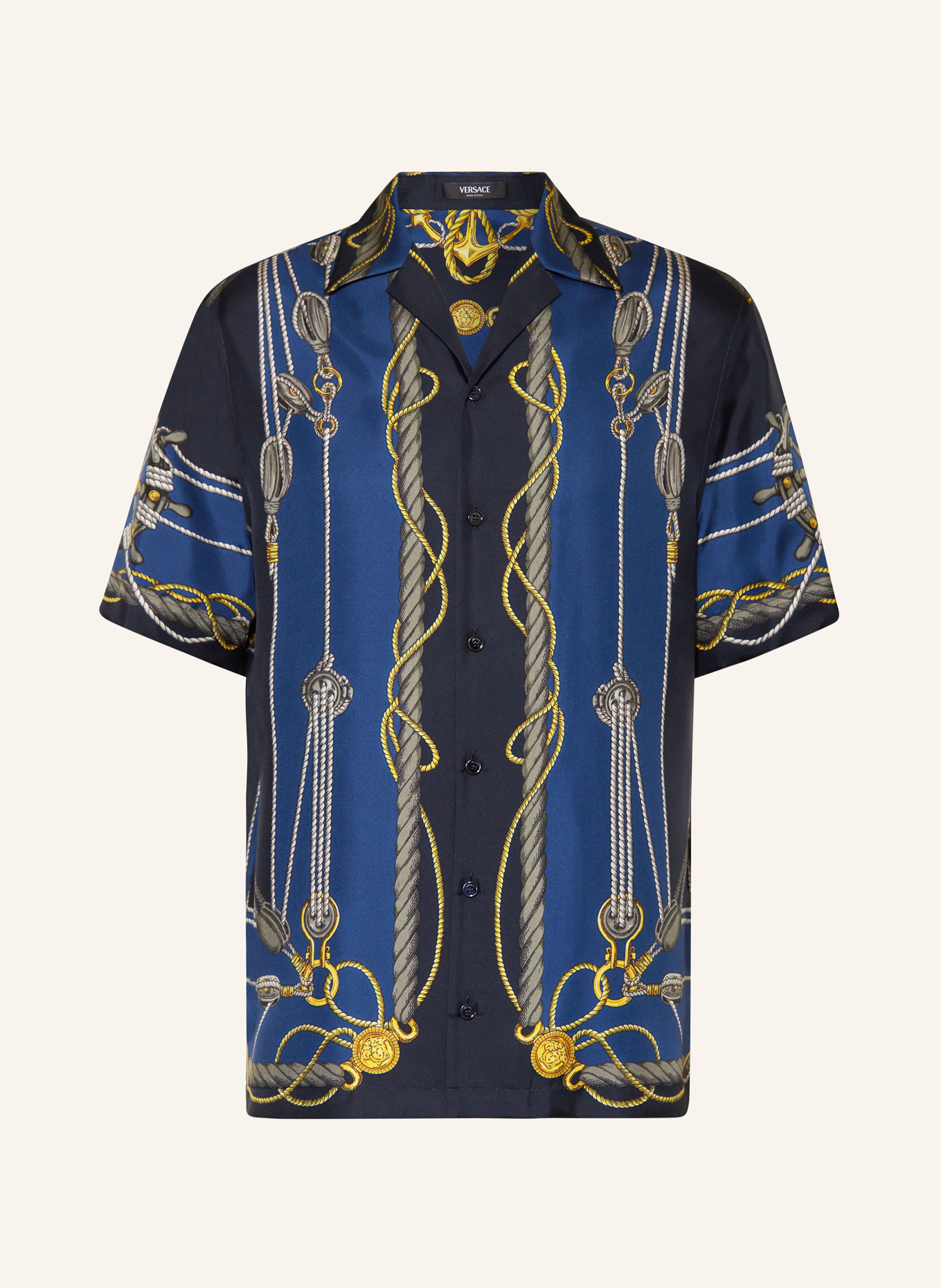 VERSACE Resort shirt in silk comfort fit, Color: BLUE/ YELLOW/ TAUPE (Image 1)