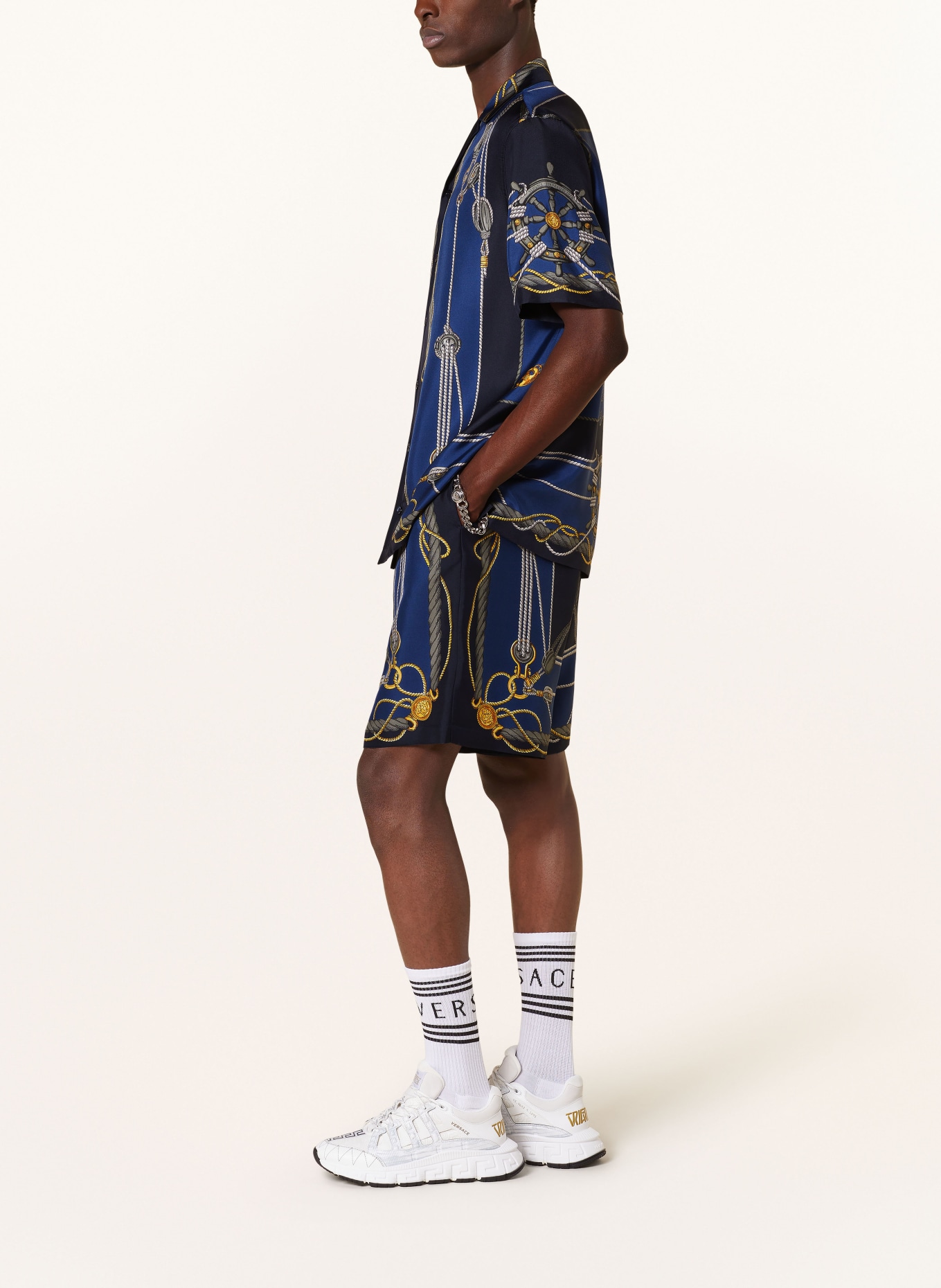VERSACE Silk shorts, Color: BLUE/ YELLOW/ TAUPE (Image 4)