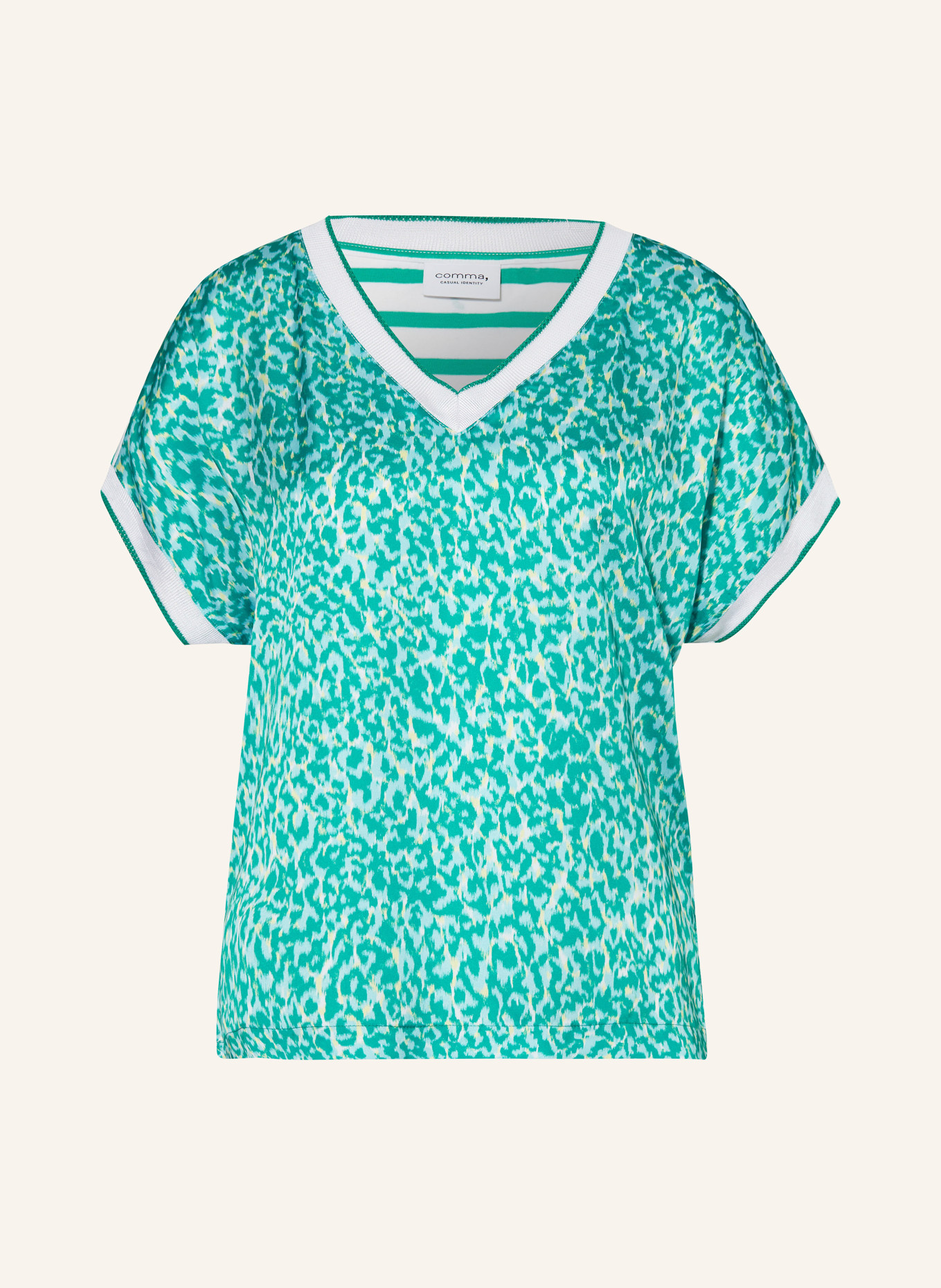 comma casual identity Shirt blouse, Color: GREEN/ WHITE/ YELLOW (Image 1)