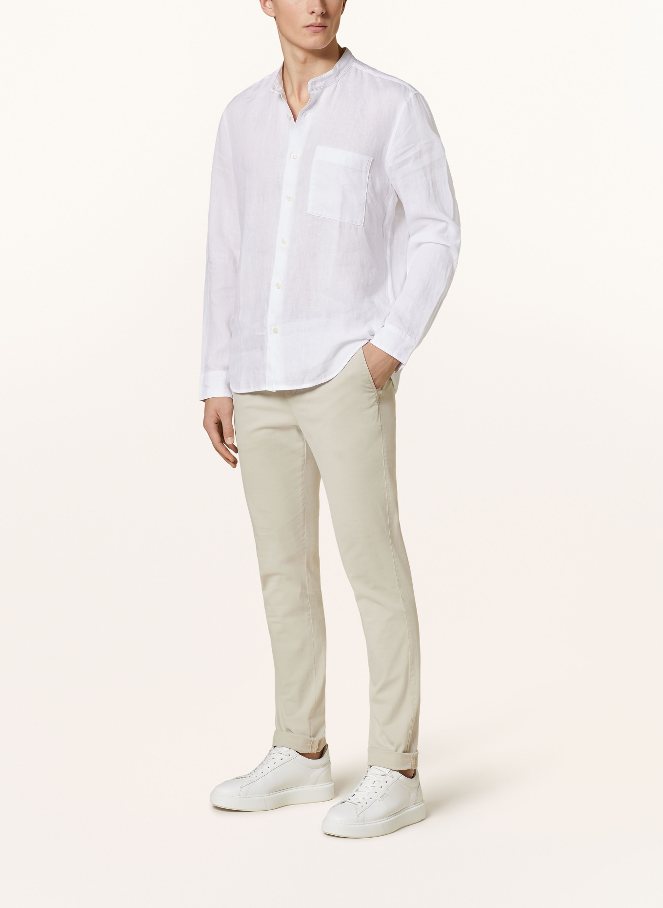 Marc O'Polo Linen shirt regular fit with stand-up collar, Color: WHITE (Image 2)