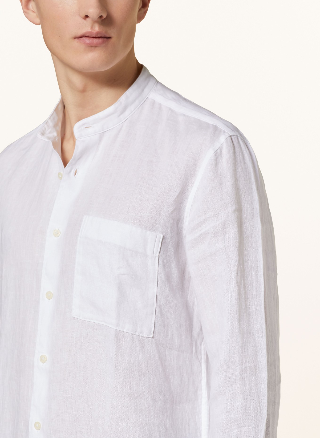 Marc O'Polo Linen shirt regular fit with stand-up collar, Color: WHITE (Image 4)