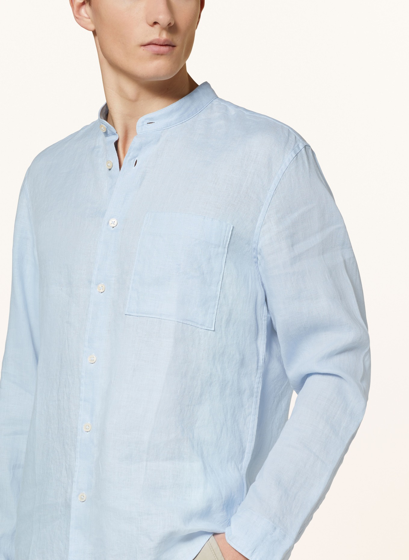 Marc O'Polo Linen shirt regular fit with stand-up collar, Color: LIGHT BLUE (Image 4)