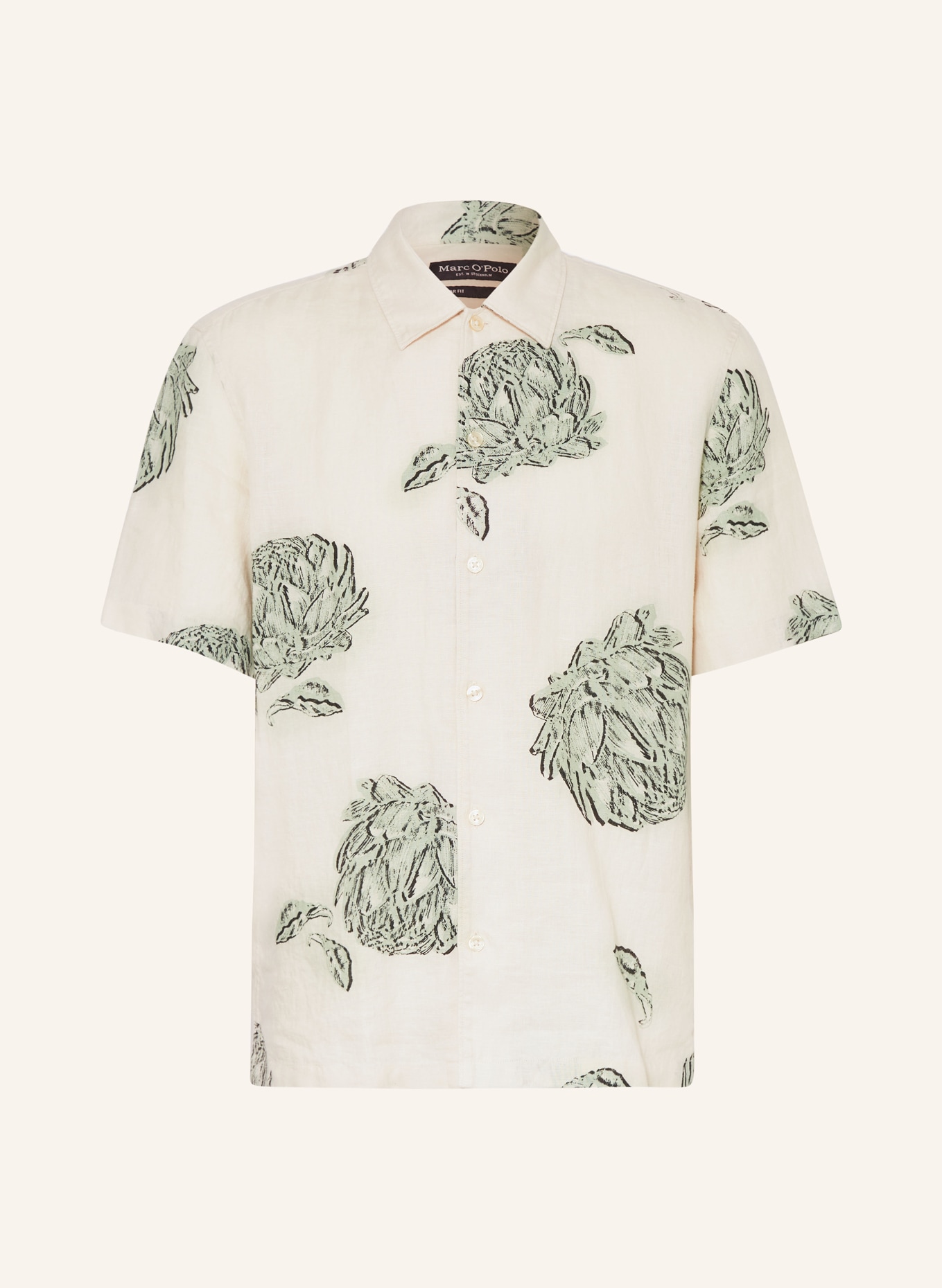 Marc O'Polo Short sleeve shirt regular fit made of linen, Color: WHITE/ GREEN/ BLACK (Image 1)