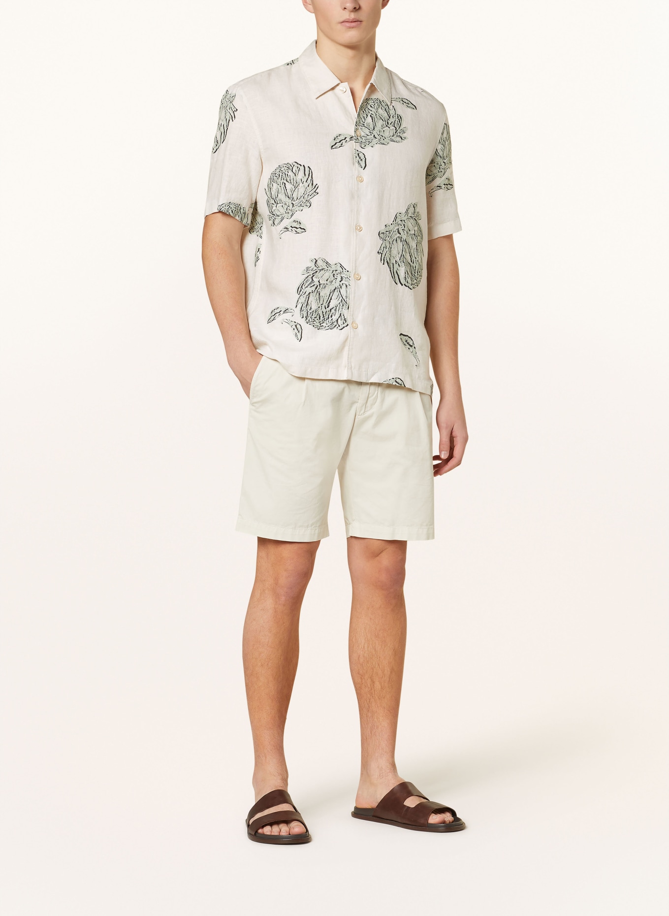 Marc O'Polo Short sleeve shirt regular fit made of linen, Color: WHITE/ GREEN/ BLACK (Image 2)