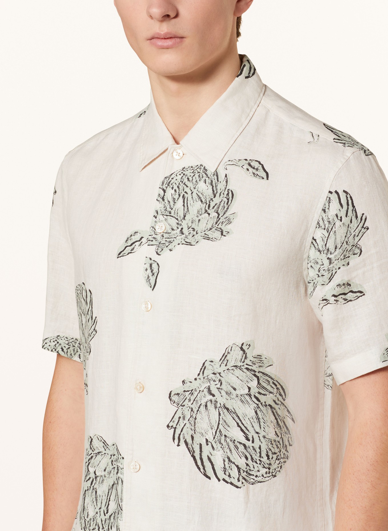 Marc O'Polo Short sleeve shirt regular fit made of linen, Color: WHITE/ GREEN/ BLACK (Image 4)