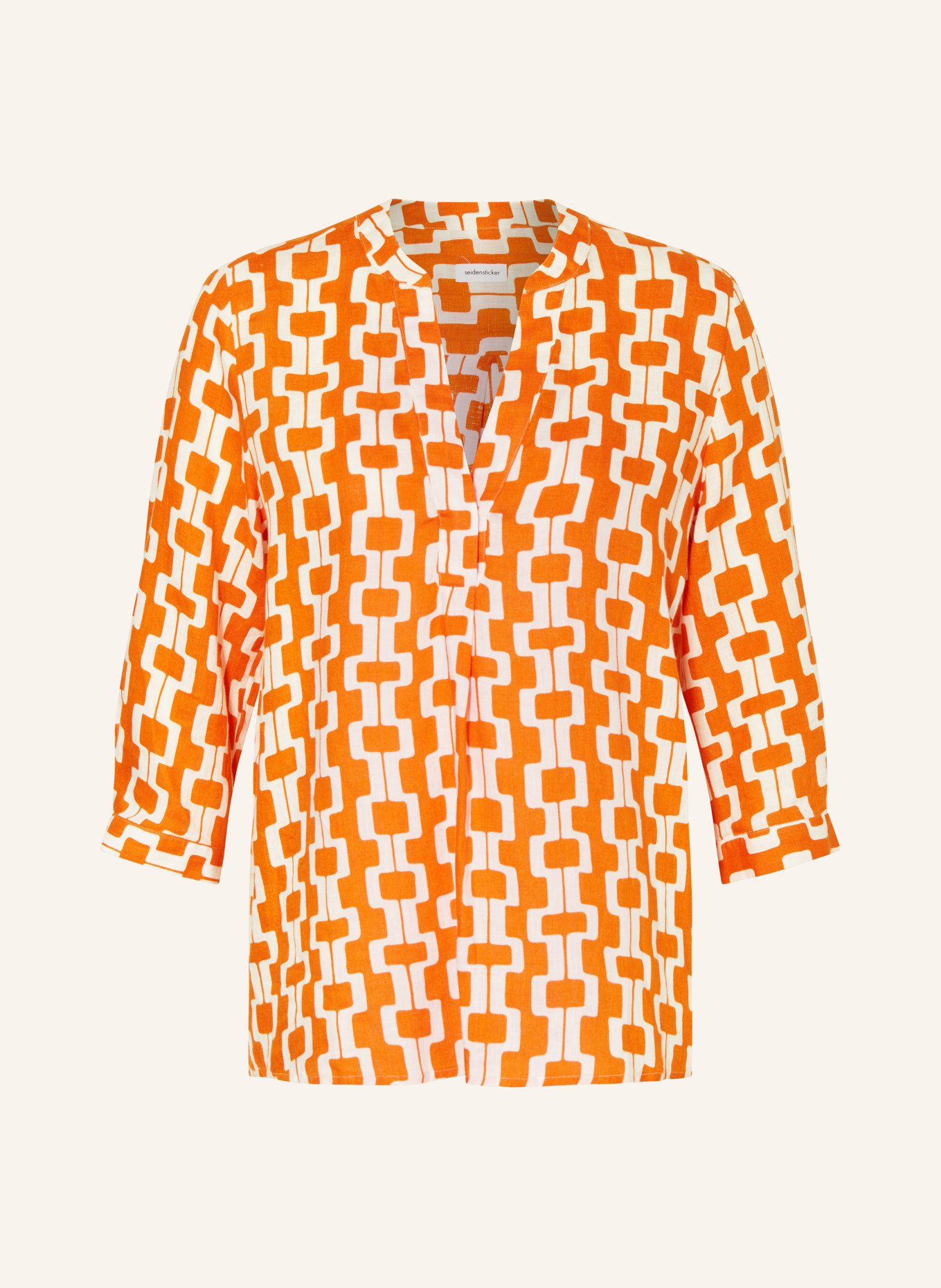 seidensticker Shirt blouse made of linen with 3/4 sleeves, Color: ORANGE/ WHITE (Image 1)