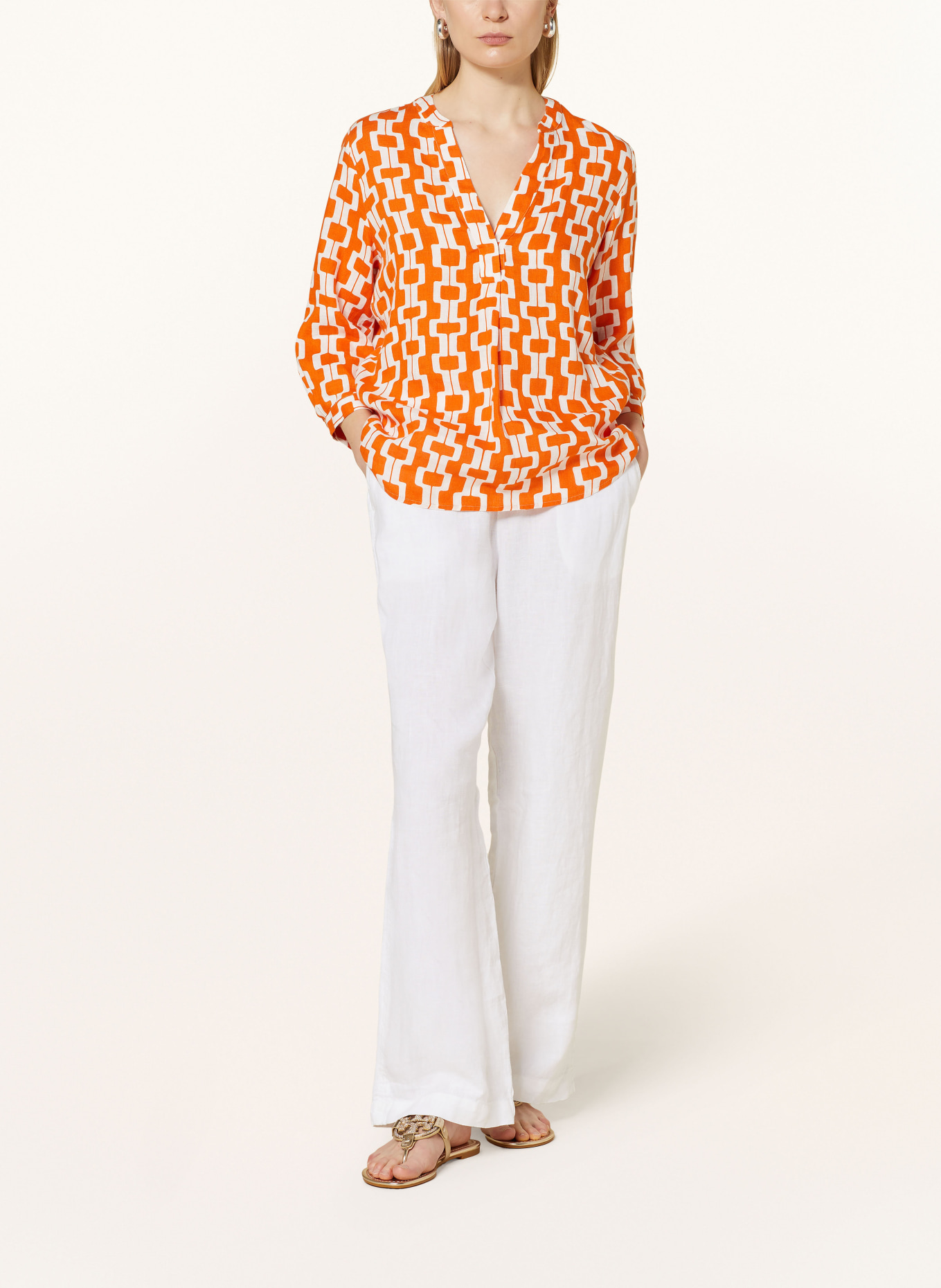 seidensticker Shirt blouse made of linen with 3/4 sleeves, Color: ORANGE/ WHITE (Image 2)