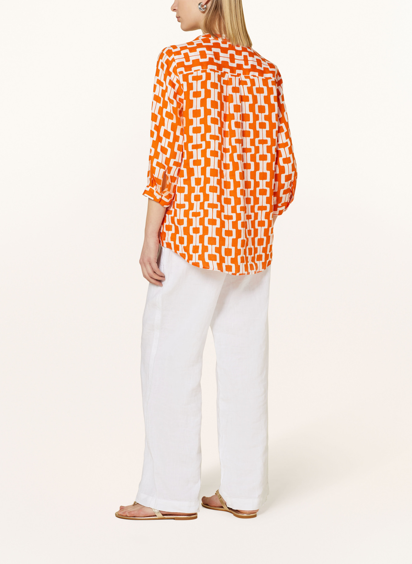 seidensticker Shirt blouse made of linen with 3/4 sleeves, Color: ORANGE/ WHITE (Image 3)