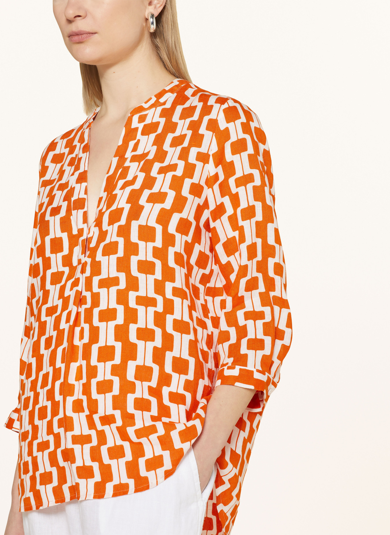 seidensticker Shirt blouse made of linen with 3/4 sleeves, Color: ORANGE/ WHITE (Image 4)