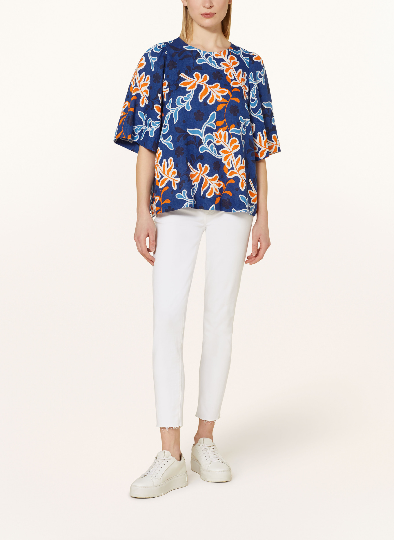 seidensticker Shirt blouse made of linen, Color: BLUE/ WHITE/ ORANGE (Image 2)