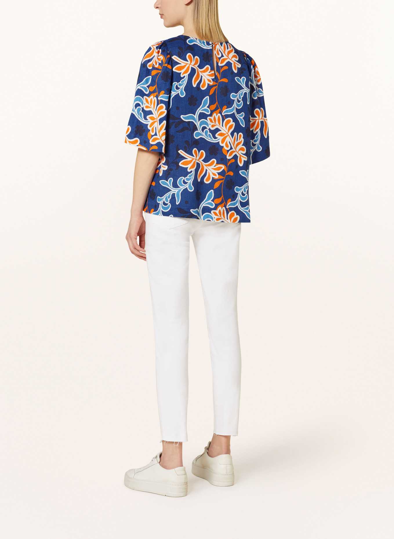 seidensticker Shirt blouse made of linen, Color: BLUE/ WHITE/ ORANGE (Image 3)