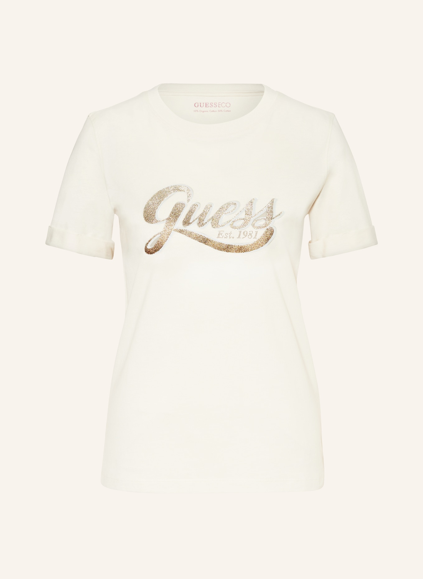 GUESS T-Shirt mit Schmucksteinen, Farbe: CREME (Bild 1)