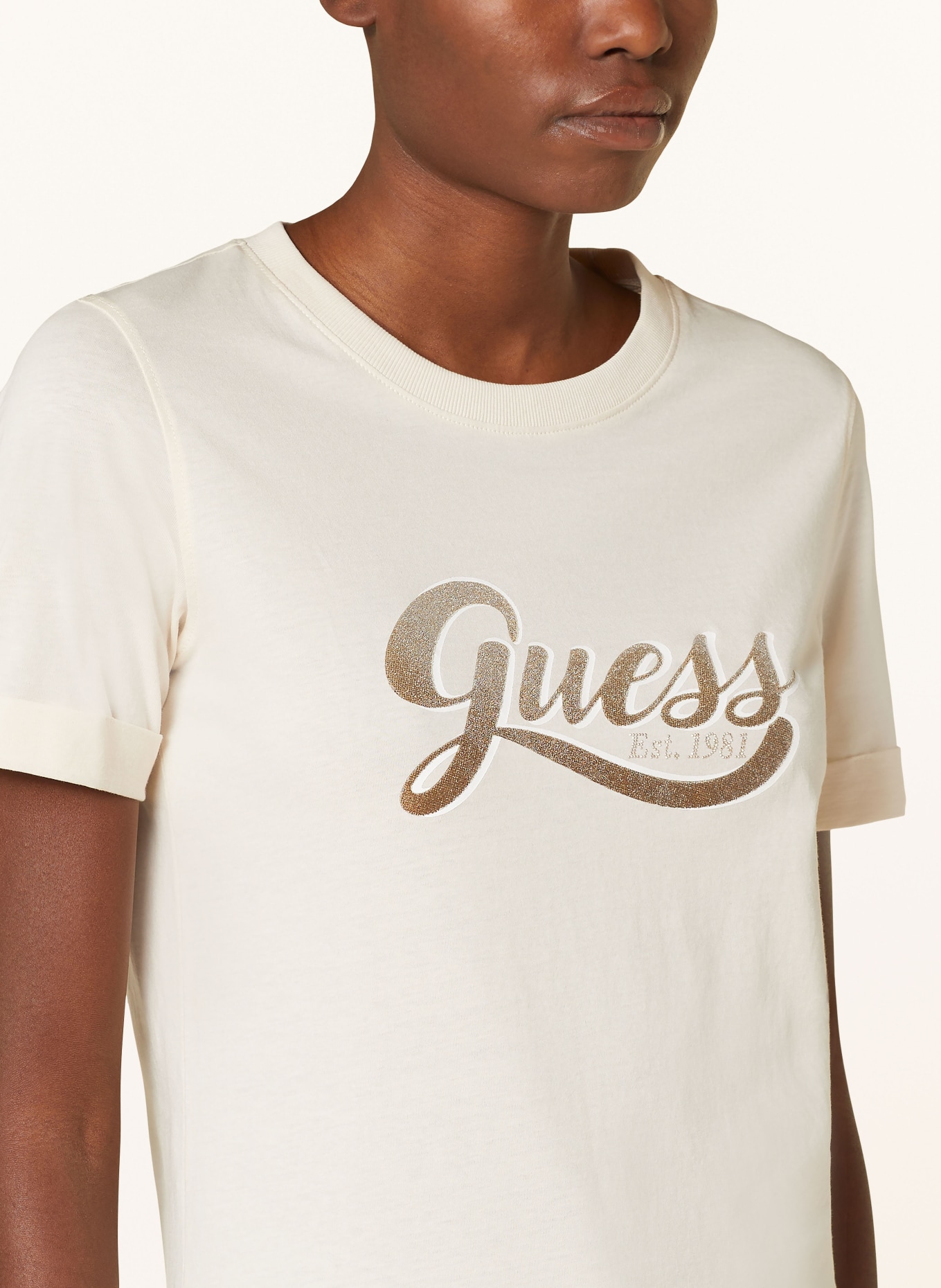 GUESS T-Shirt mit Schmucksteinen, Farbe: CREME (Bild 4)