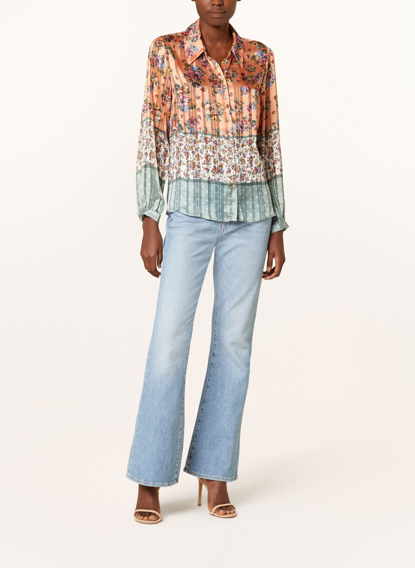 GUESS Shirt blouse DANIELLE with glitter thread, Color: ORANGE/ OLIVE/ ECRU (Image 2)