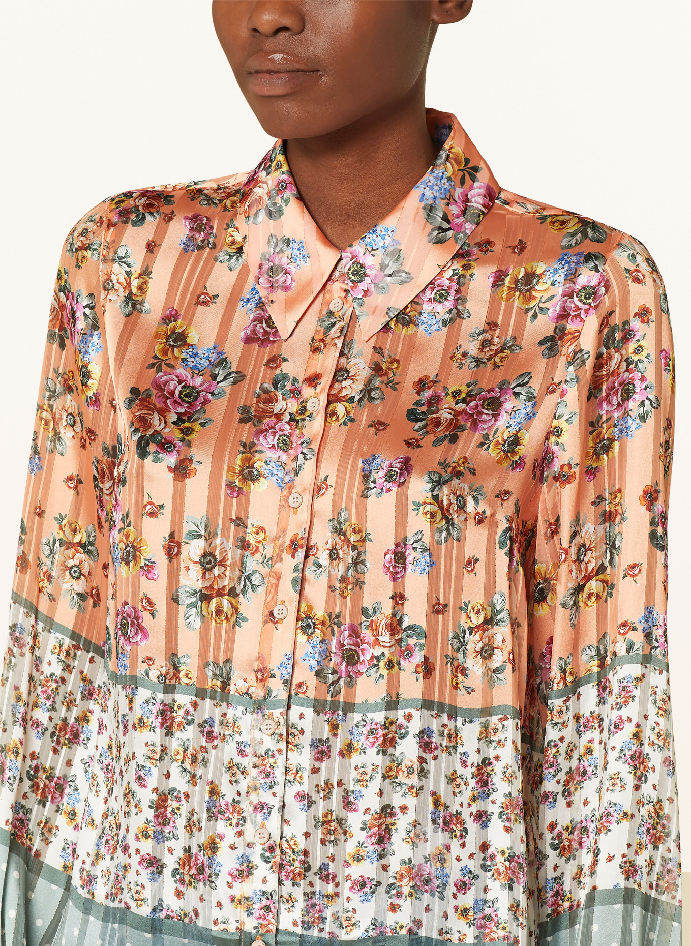 GUESS Shirt blouse DANIELLE with glitter thread, Color: ORANGE/ OLIVE/ ECRU (Image 4)