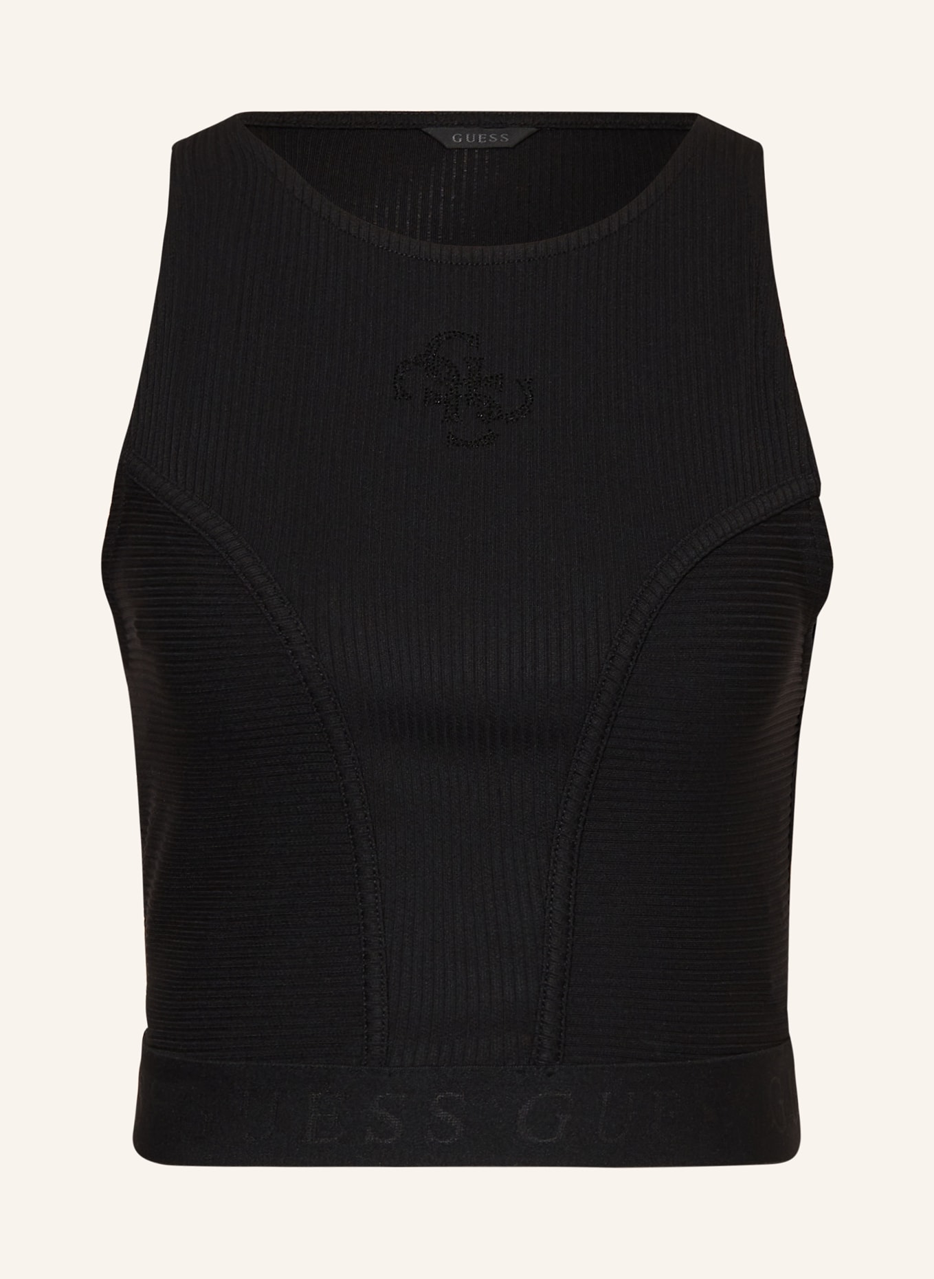 GUESS Cropped top EMI met sierstenen: ZWART