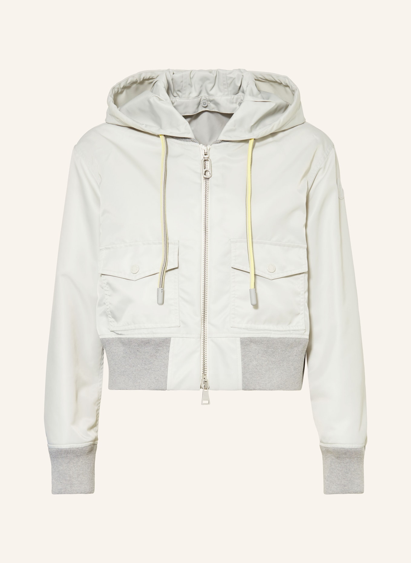 MONCLER Cropped bomber jacket BRISEO with detachable hood, Color: LIGHT GRAY (Image 1)