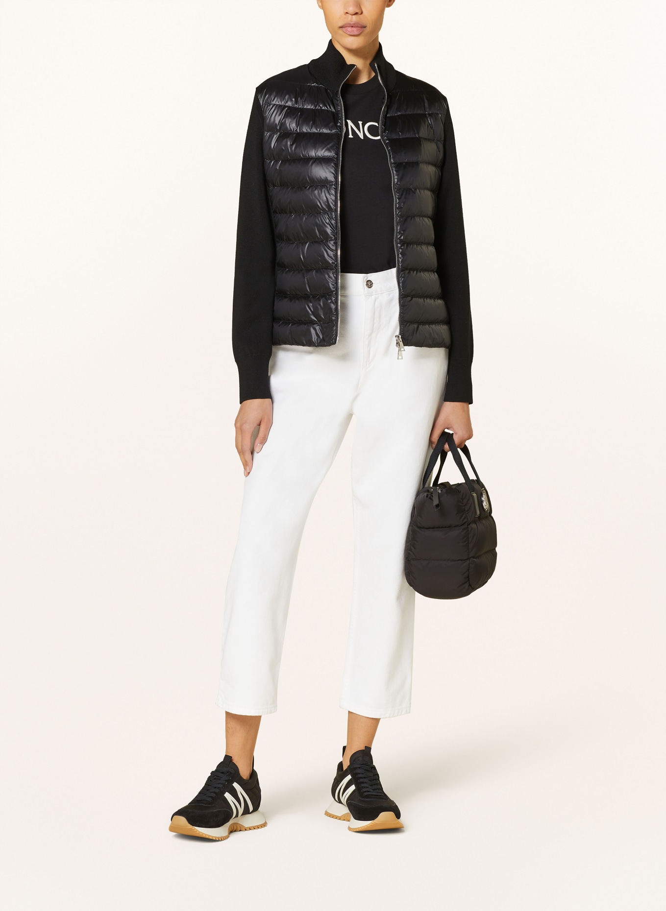 MONCLER Daunenjacke im Materialmix: SCHWARZ