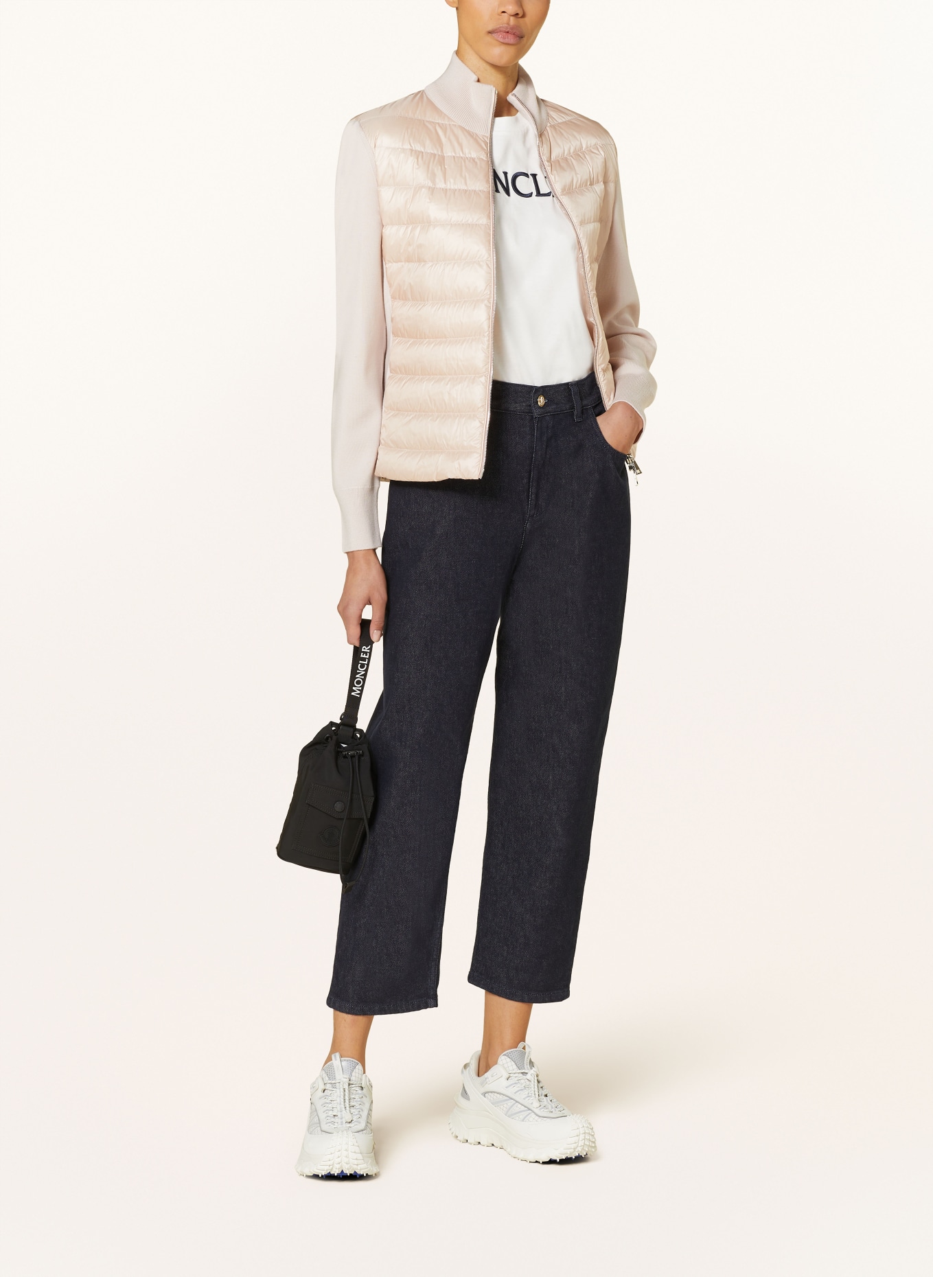 MONCLER Daunenjacke im Materialmix: NUDE / ROSÉ