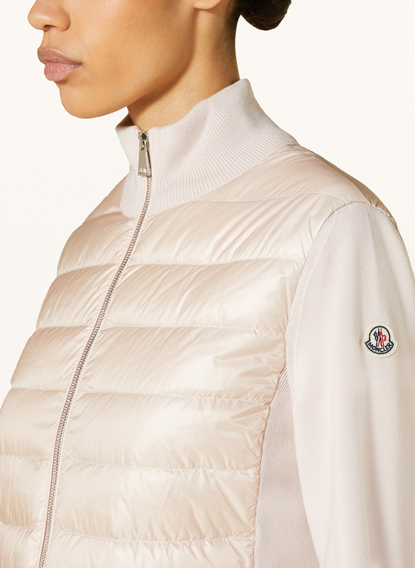 MONCLER Daunenjacke im Materialmix: NUDE / ROSÉ
